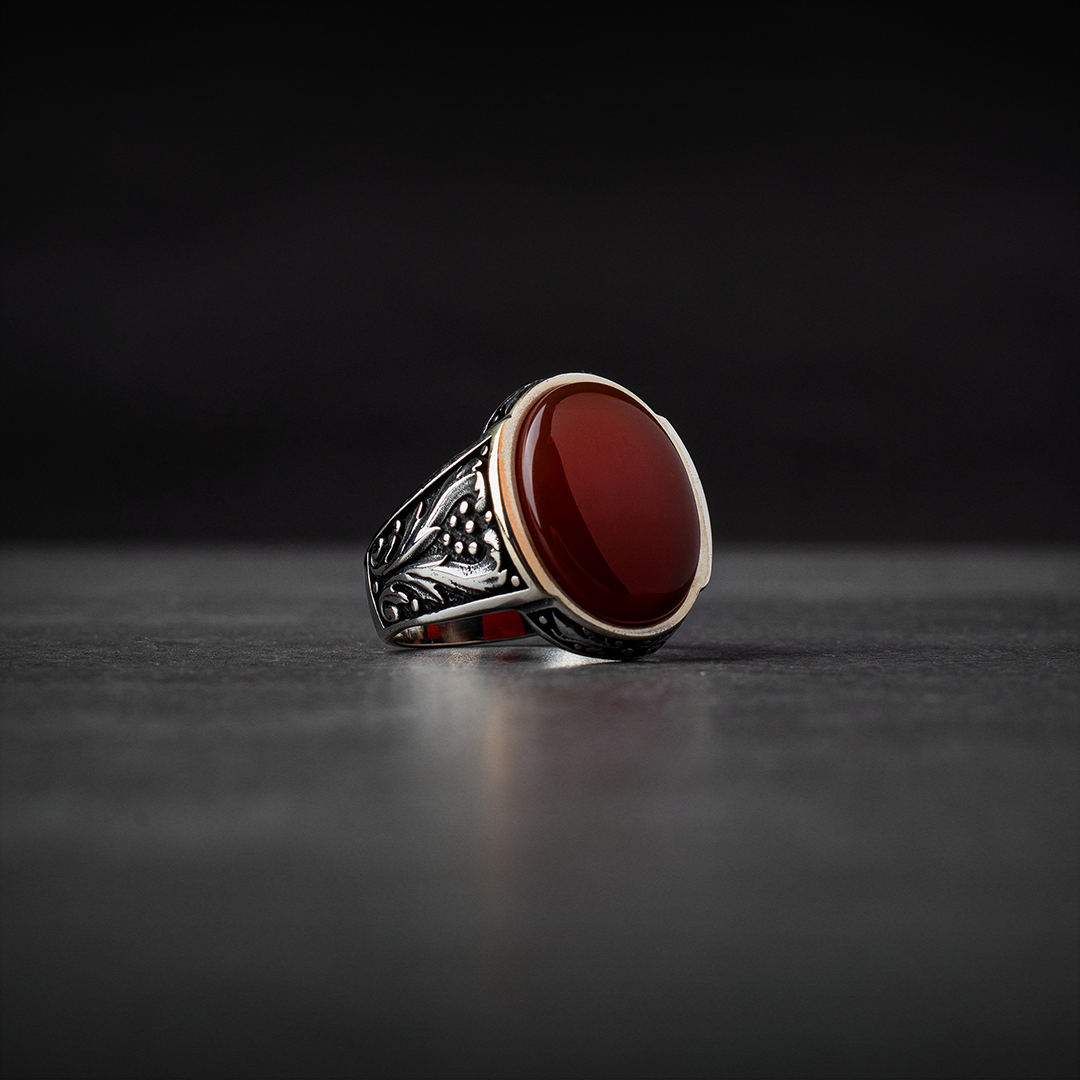 Men’s Sterling Silver Ring with Red Agate Stone