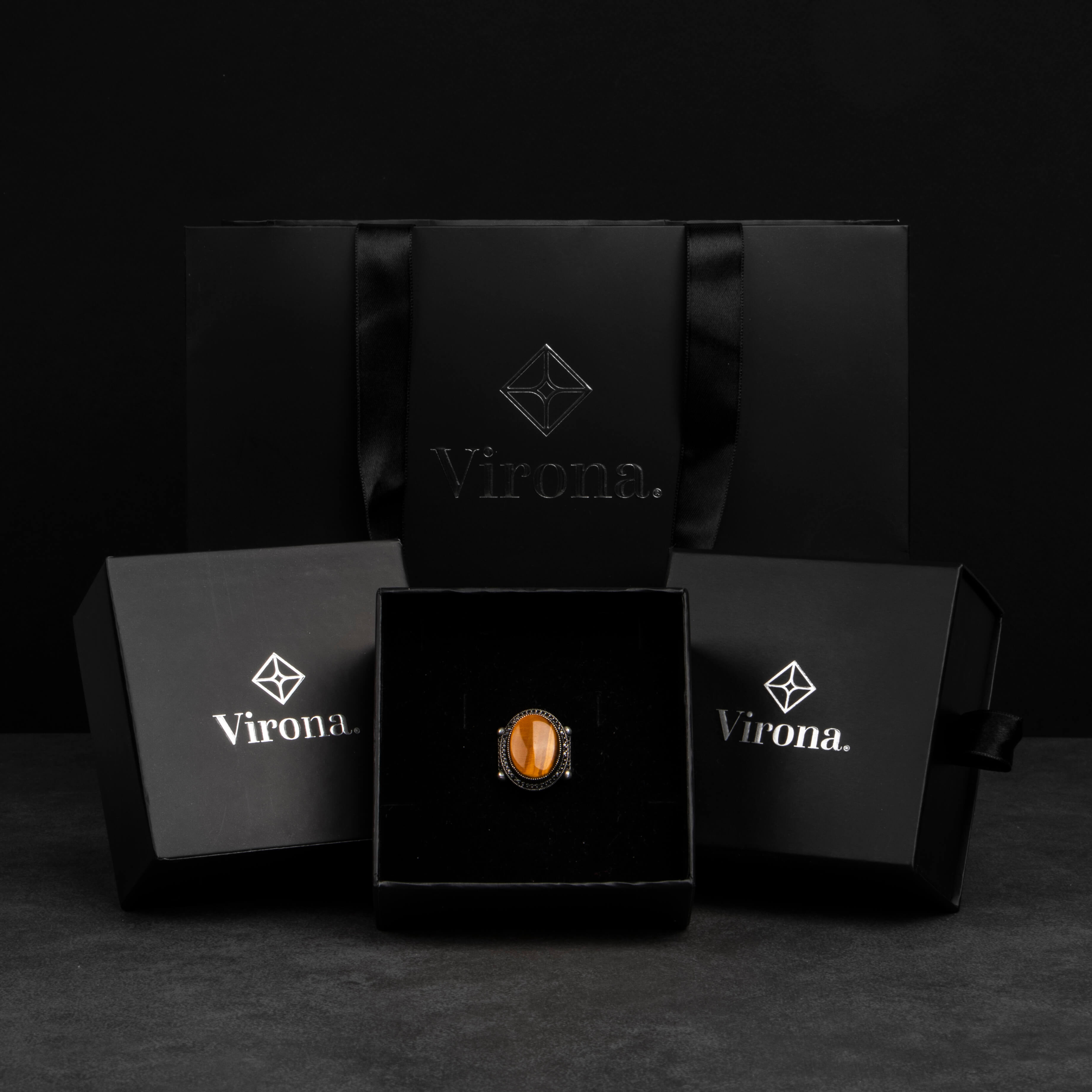 Men's Silver Ring with Tiger Eye Stone in a Luxurious Royal Frame