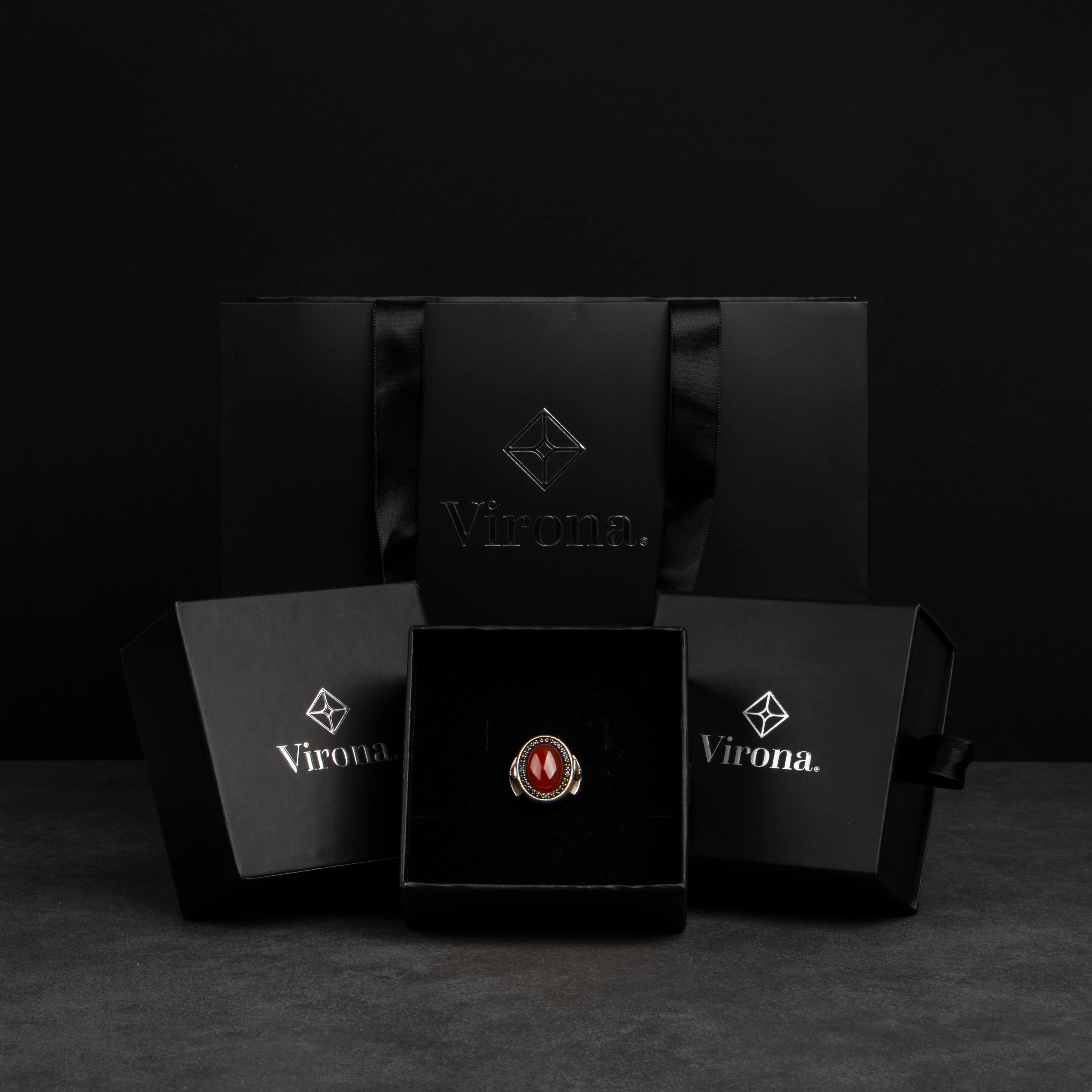 Sterling Silver Men's Ring with Red Agate Stone