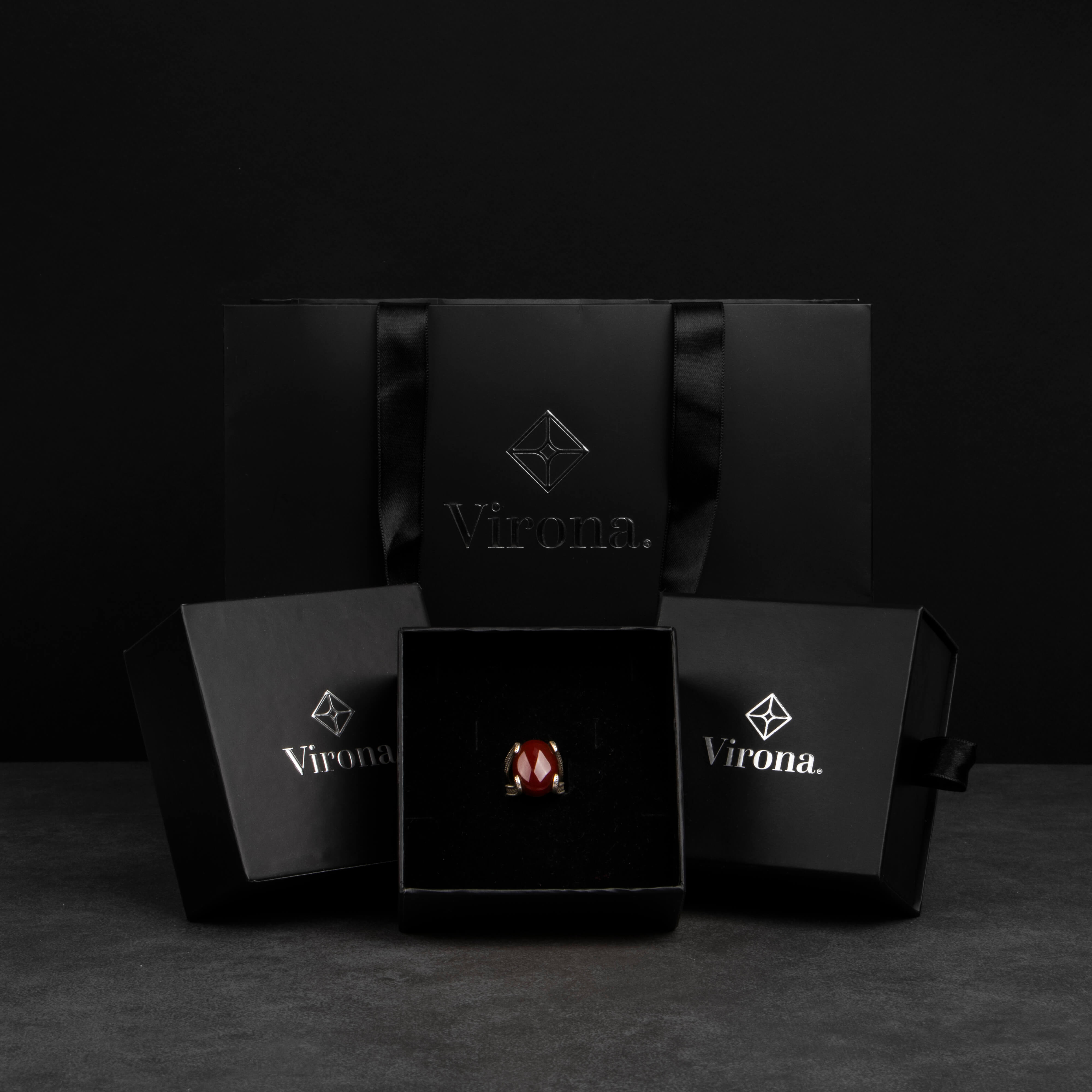 Sterling Silver Men's Ring with Red Agate Stone