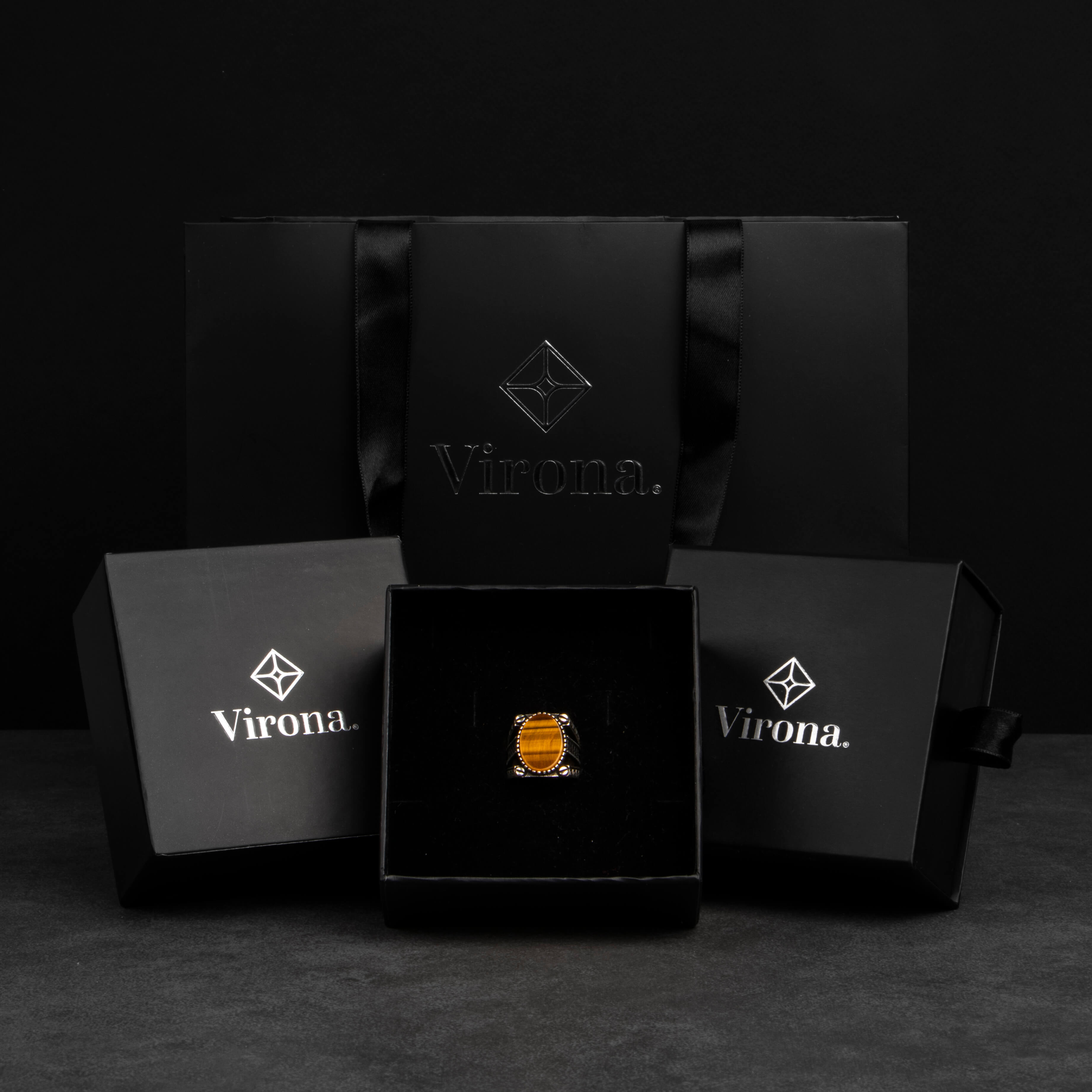 Men's silver ring with tiger's eye stone