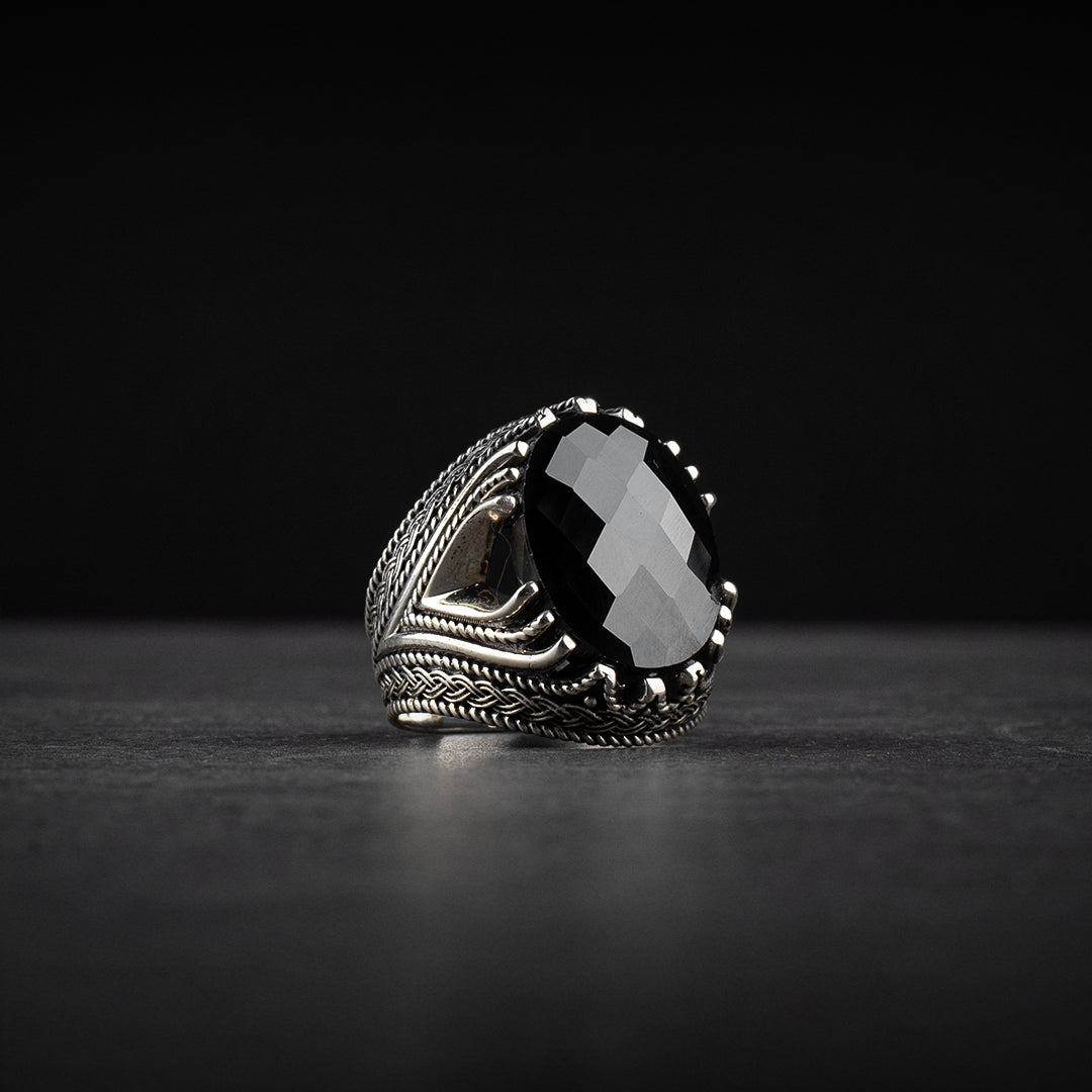 Men's Sterling Silver Ring with Black Zircon Stone