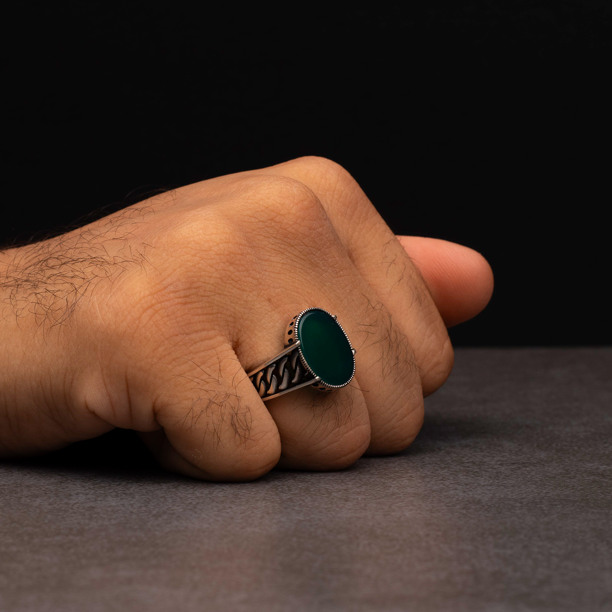 Men's silver ring with red agate stone