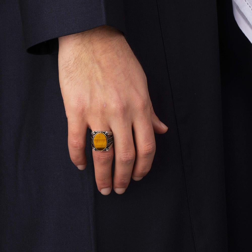 Men's Silver Ring with Tiger's Eye