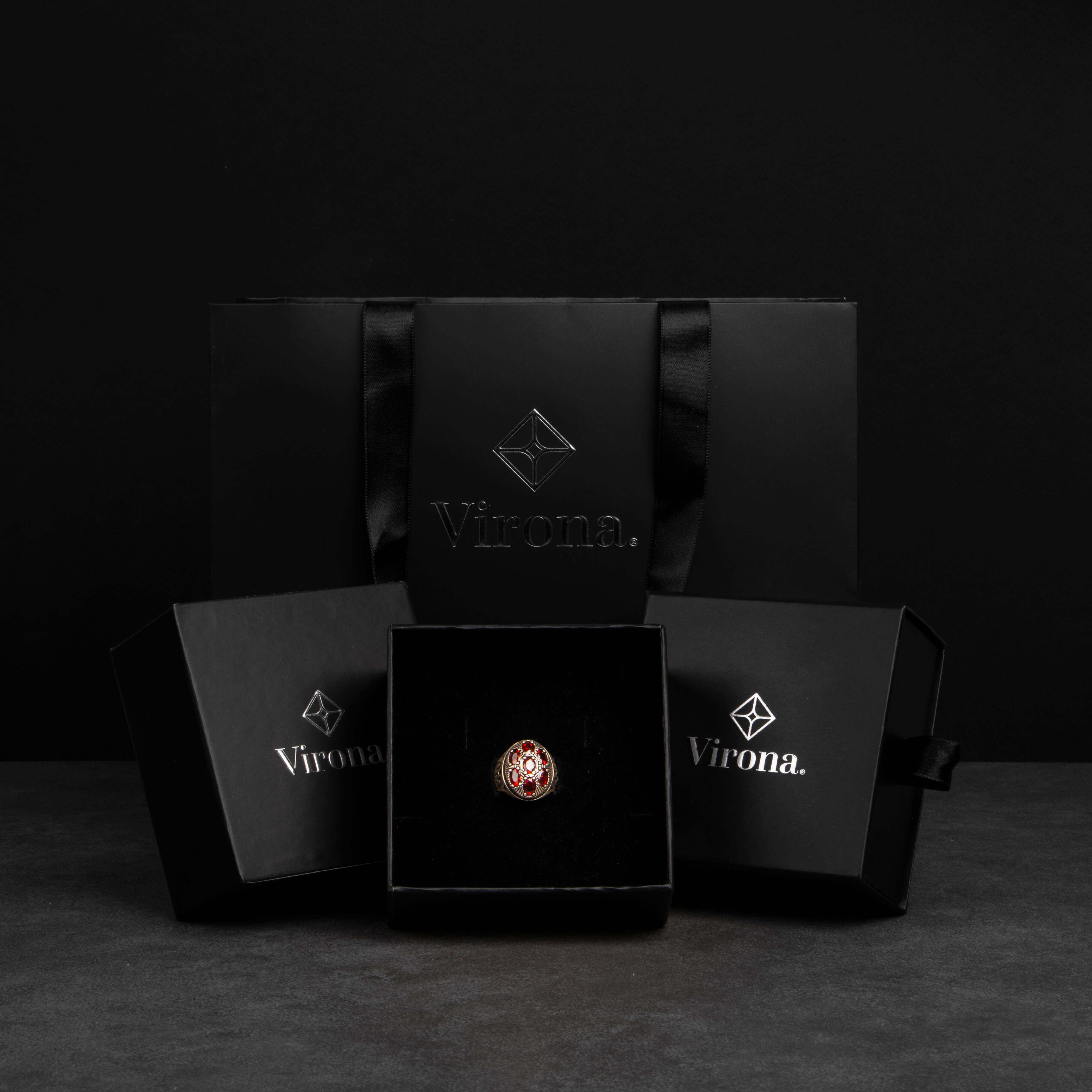 Sterling Silver Men's Ring with Red Zircon Stones