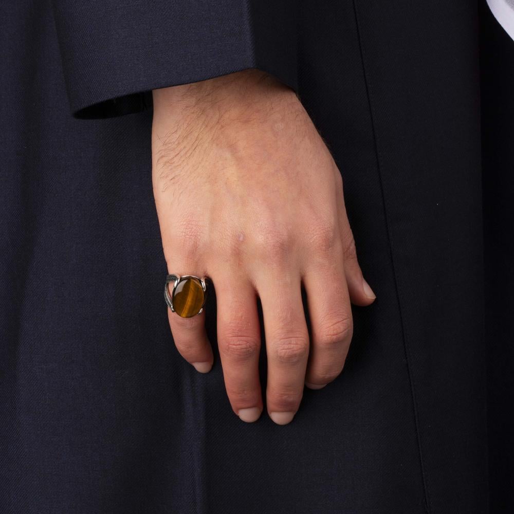 Men's Silver Ring with Tiger's Eye - Elegant Design