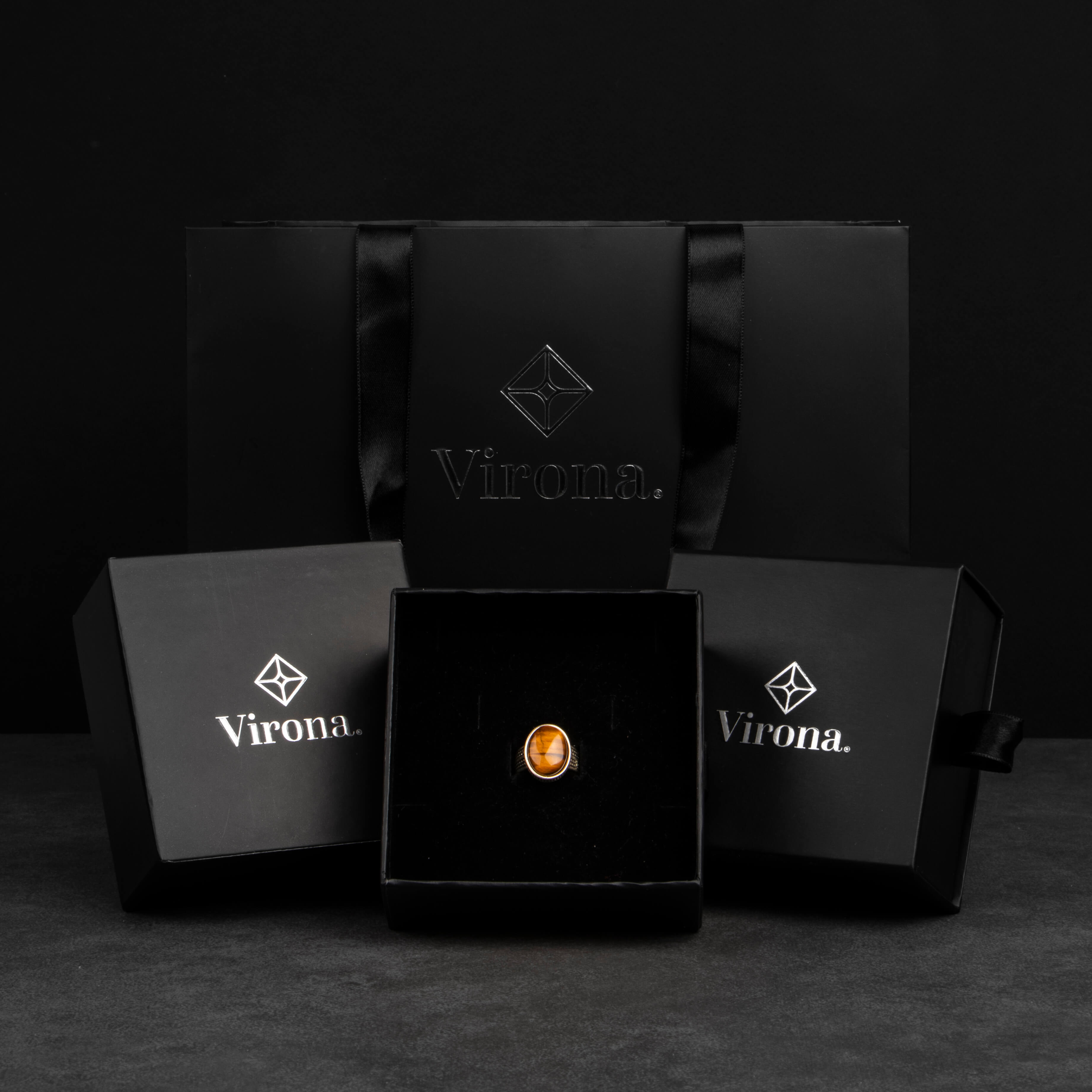 Men's Silver Ring with Prominent Tiger Eye Stone in Simple Classic Design