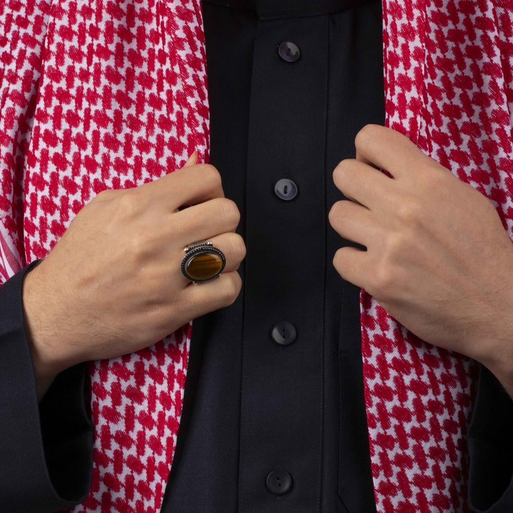 Men's Silver Ring with Tiger's Eye - Royal Frame Design