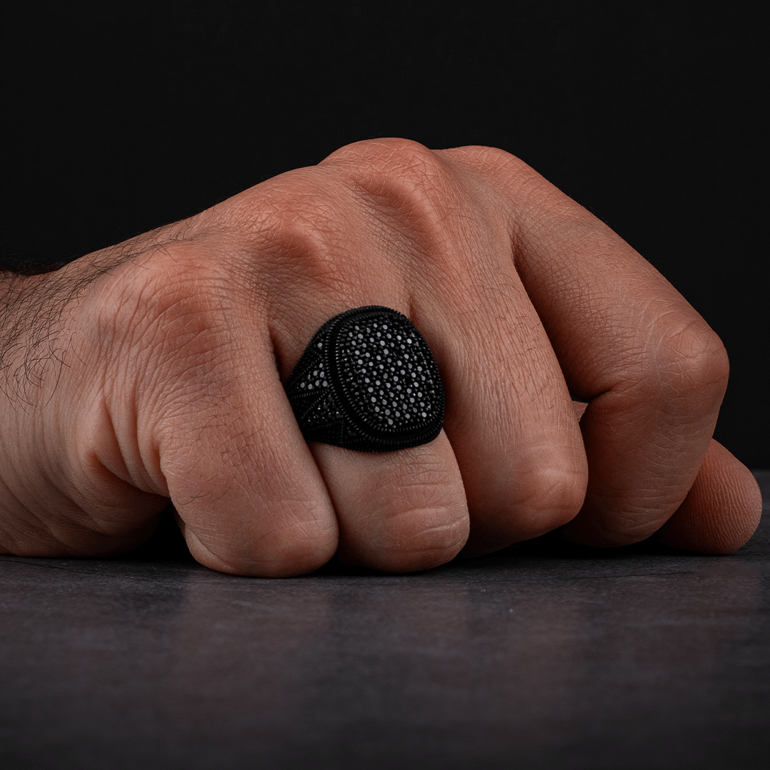Men's Sterling Silver Ring with Black Zircon Stone