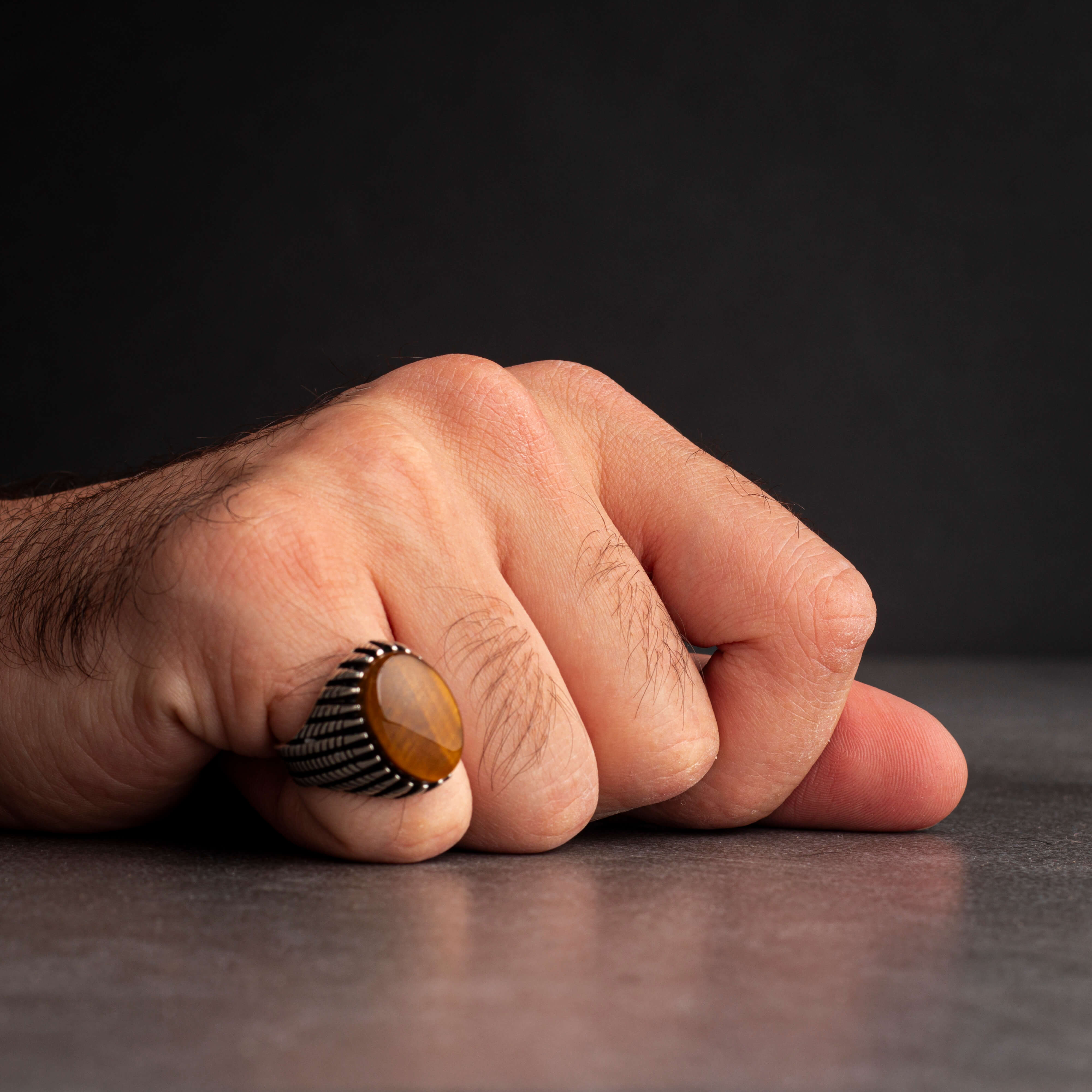 Men’s Sterling Silver Ring with Tiger Eye Stone