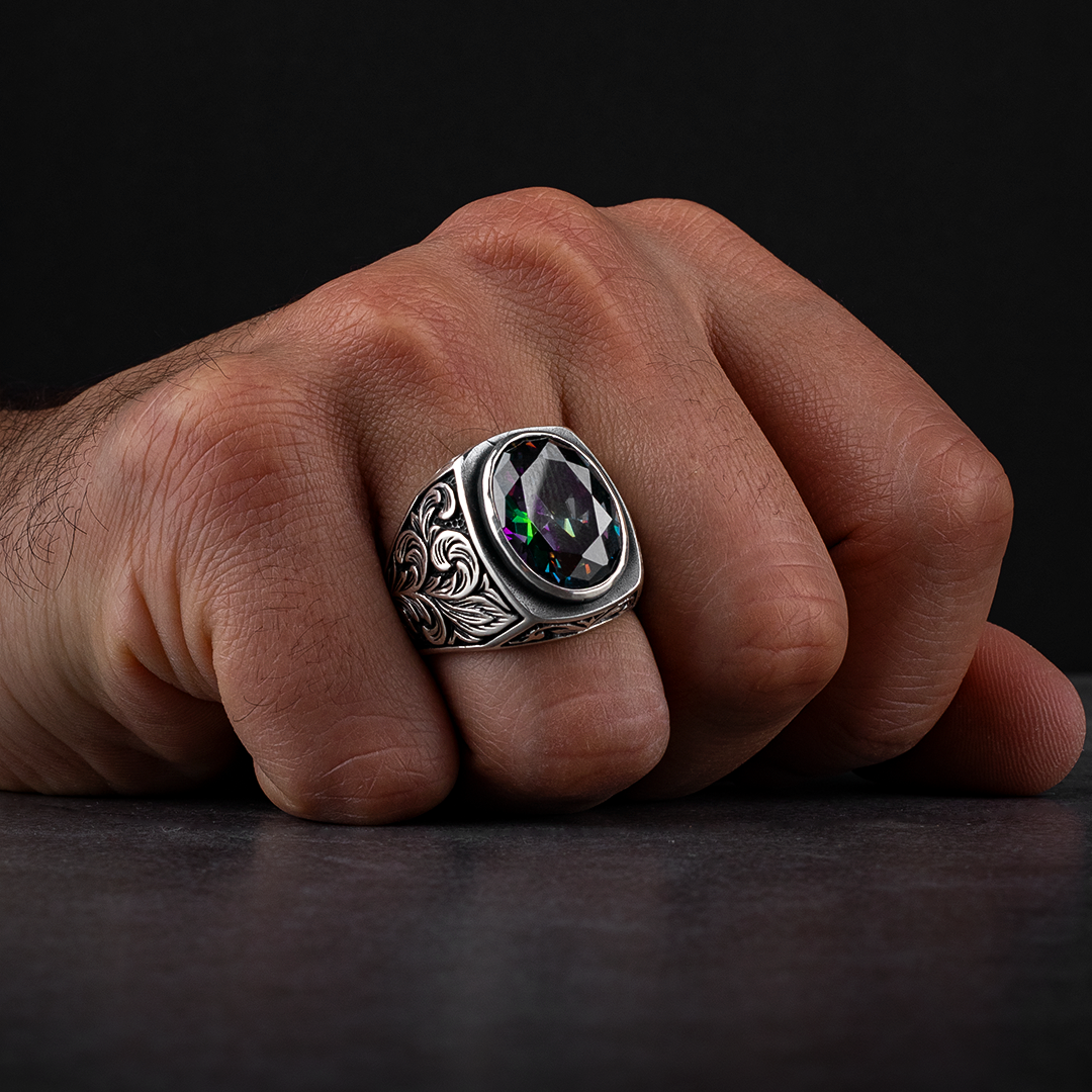 Men’s Sterling Silver Ring Adorned with Sufi Topaz Stone