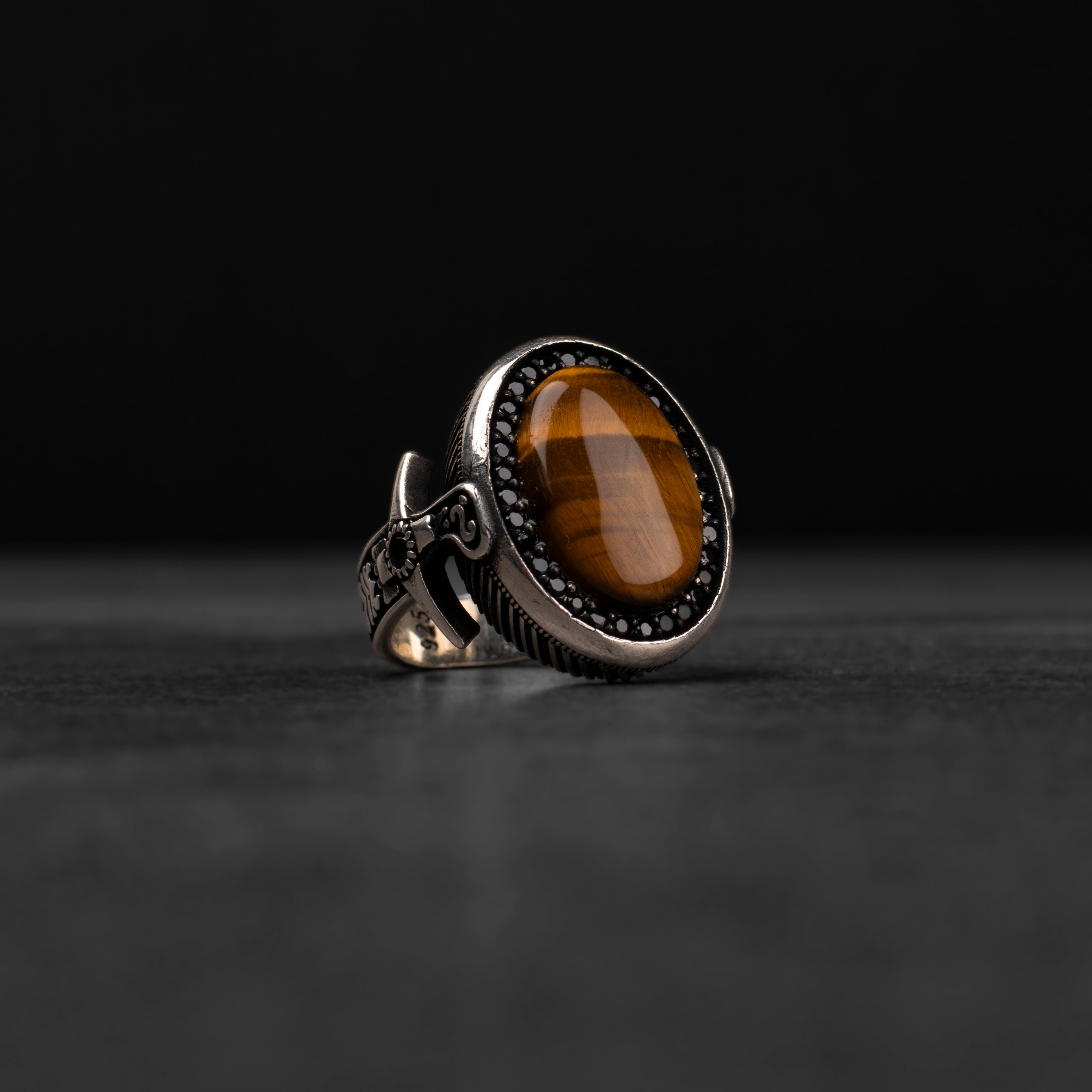 Men’s Sterling Silver Ring with Tiger Eye Stone