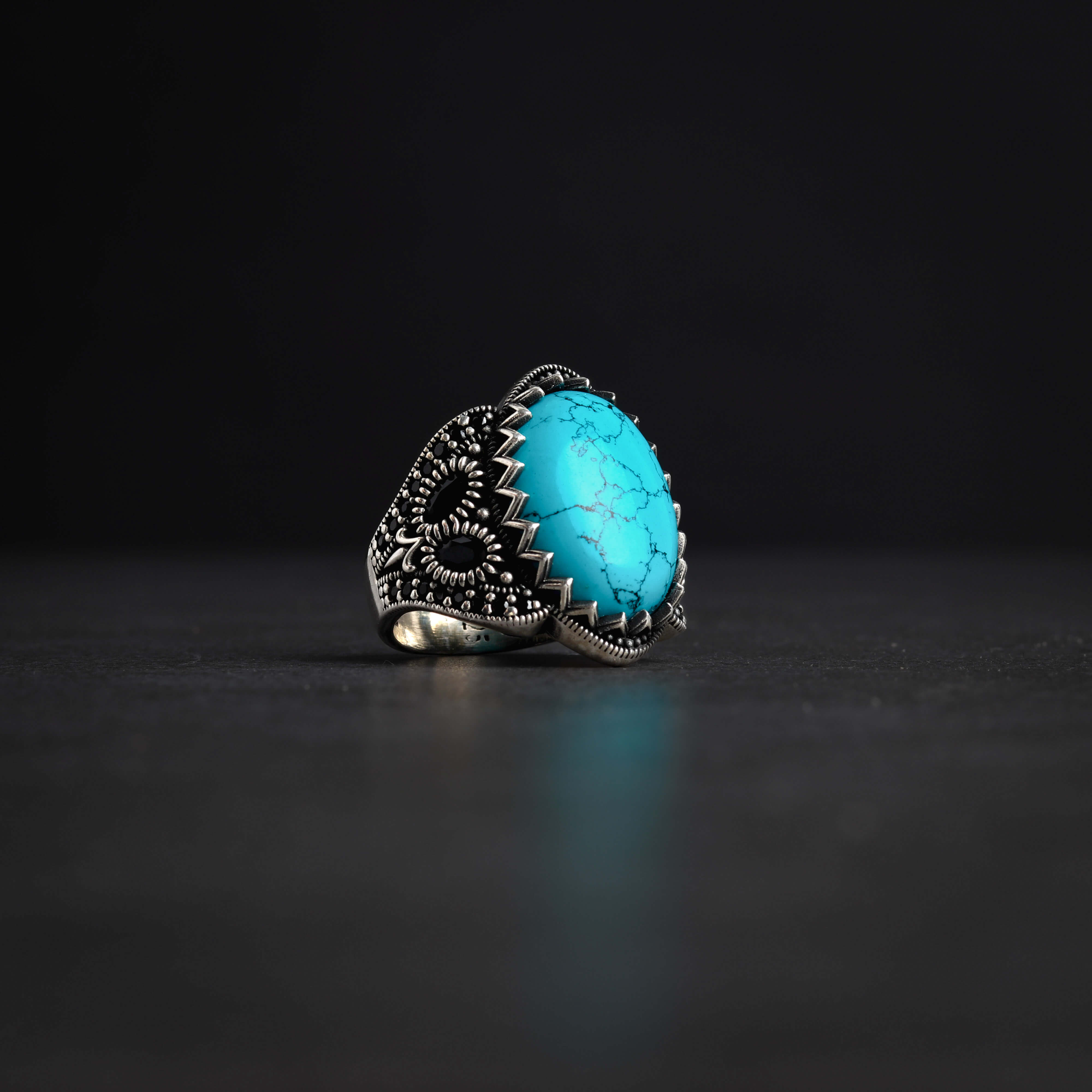 Men’s Sterling Silver Ring with Natural Fayrouz Stone