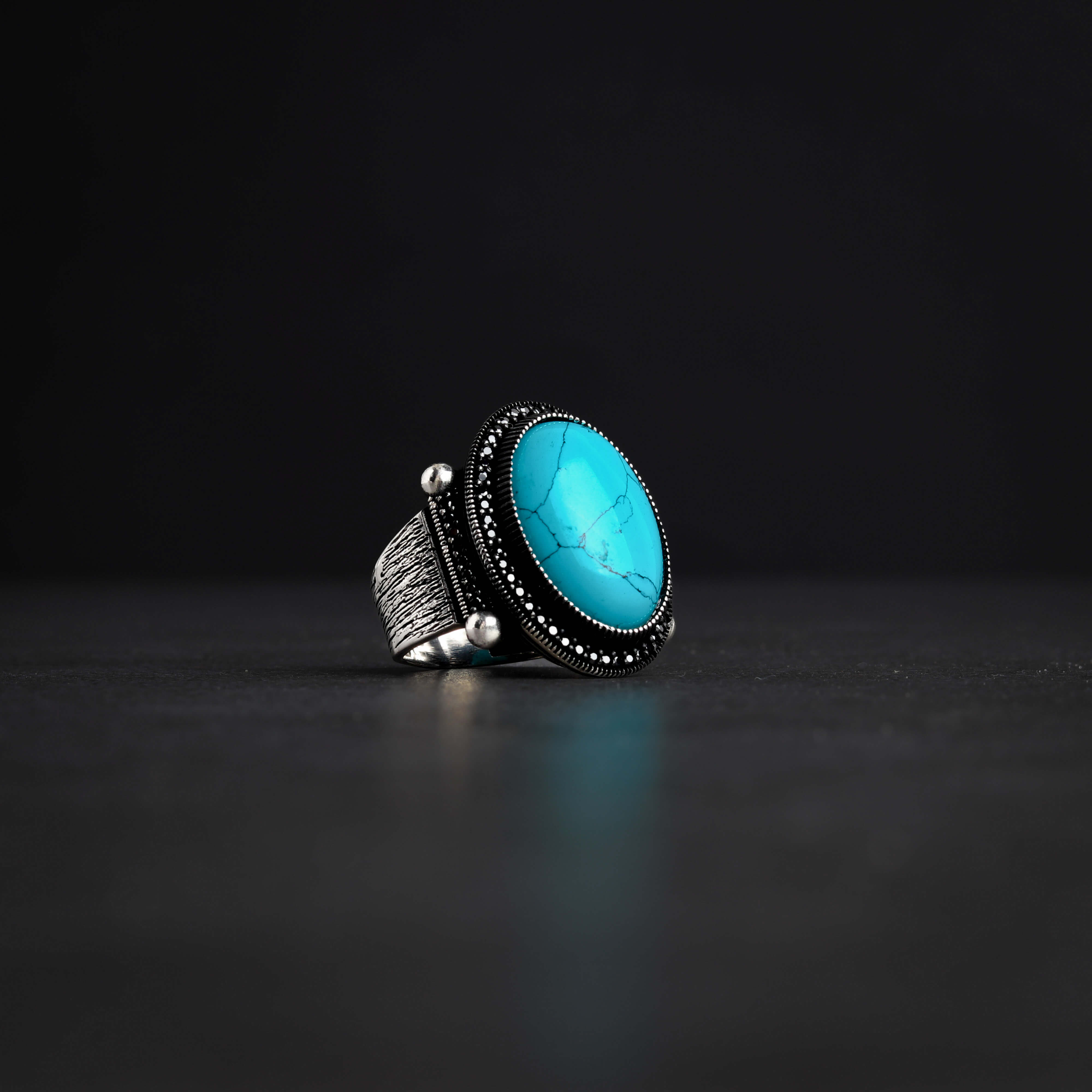 Men’s Sterling Silver Ring with Natural Fayrouz Stone