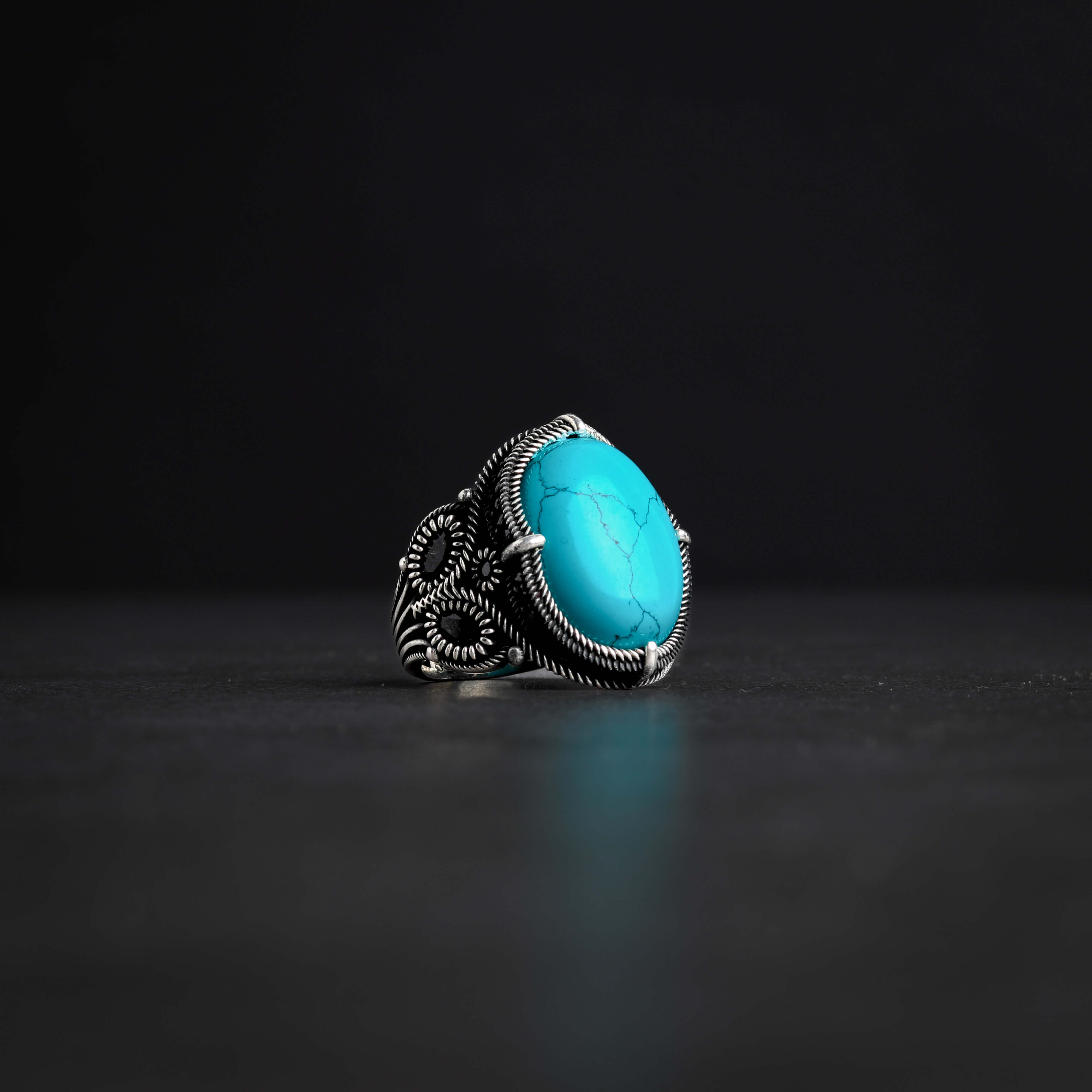 Men’s Sterling Silver Ring with Natural Fayrouz Stone