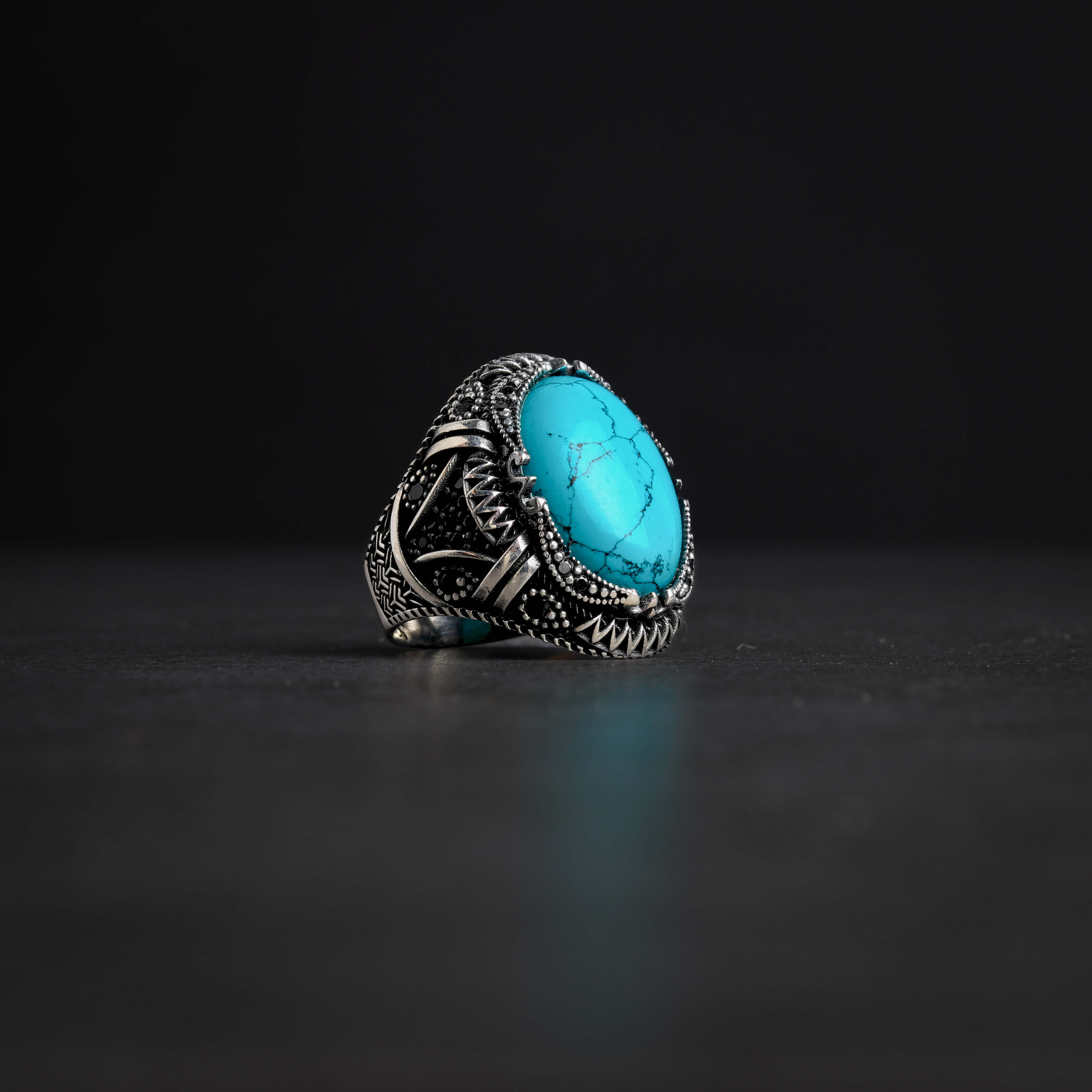 Men’s Sterling Silver Ring with Natural Fayrouz Stone