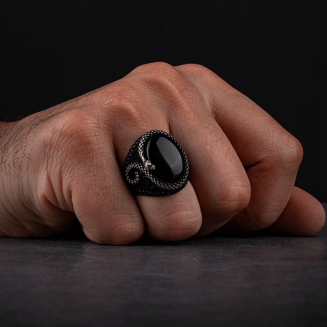 Men's Sterling Silver Ring with Black Onyx Stone