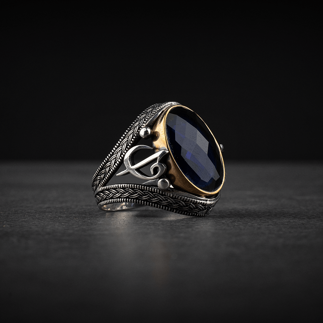 Sterling Silver Men's Ring with Blue Zircon Stone