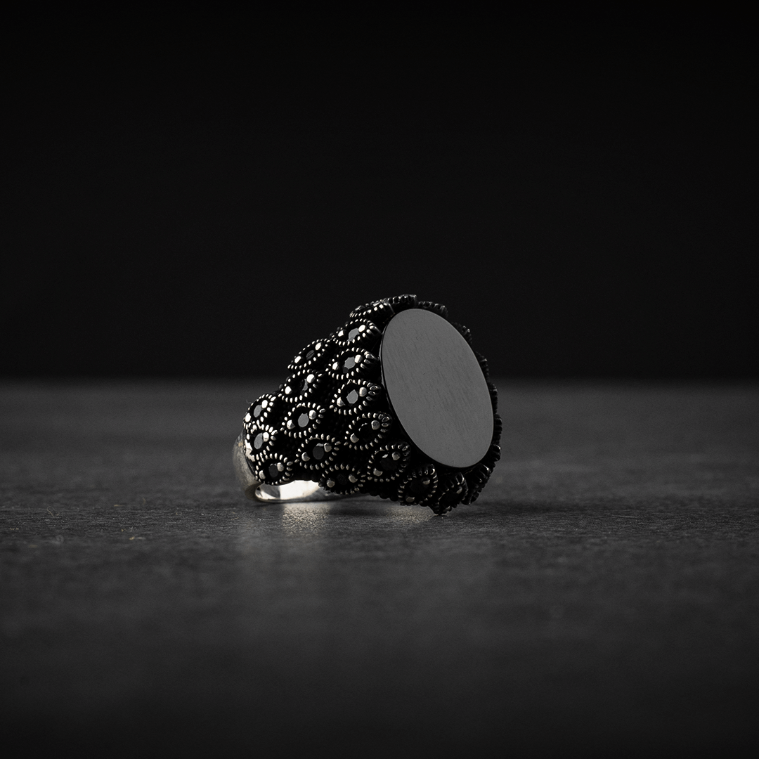 Men's Sterling Silver Ring with Black Onyx Stone