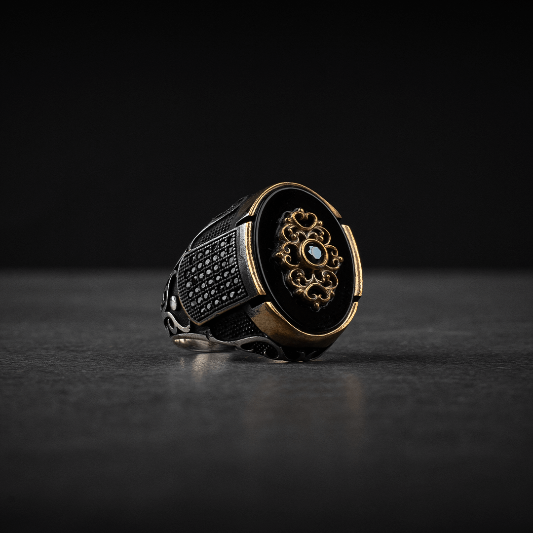 Men's Sterling Silver Ring with Black Onyx Stone