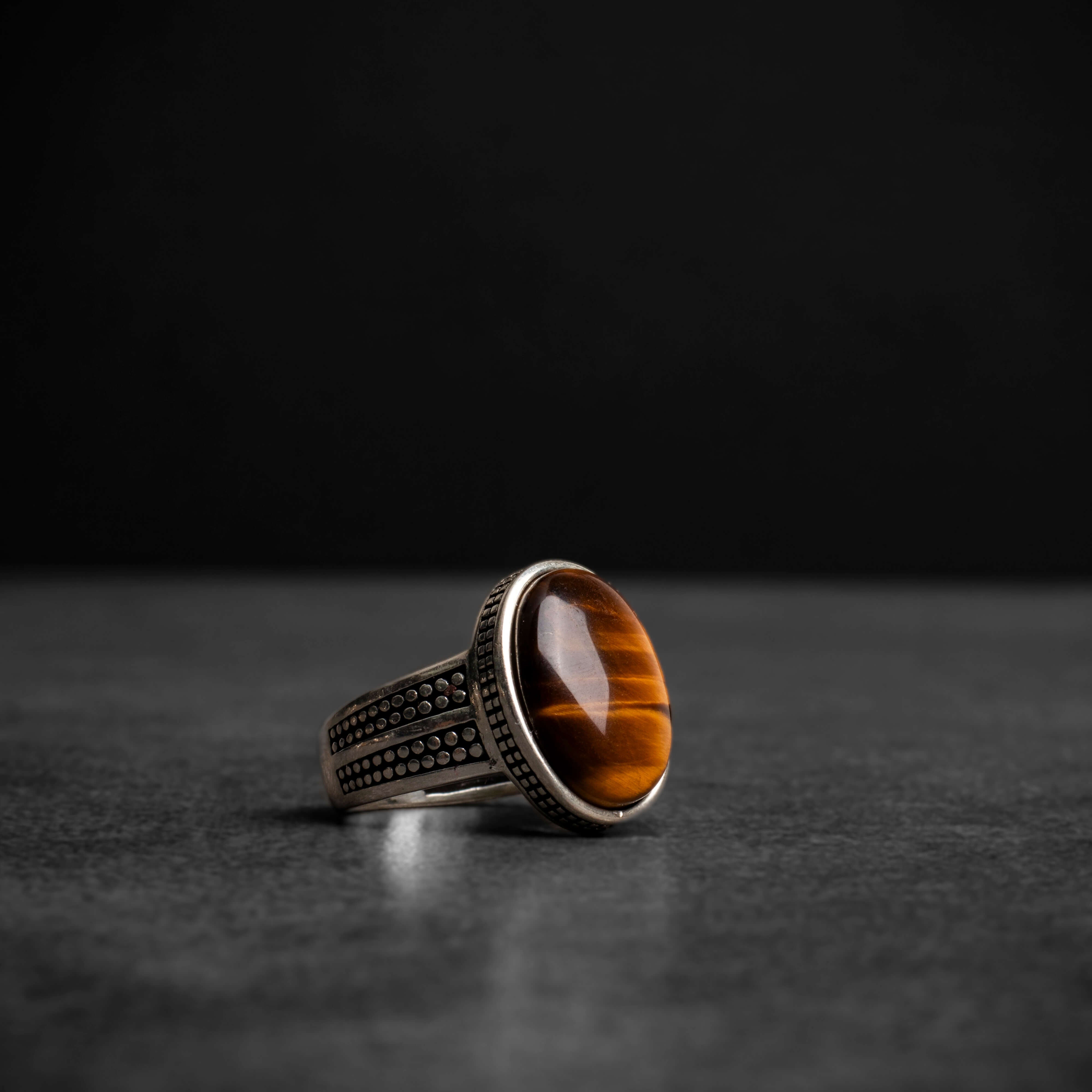 Men's Silver Ring with Prominent Tiger Eye Stone in Simple Classic Design