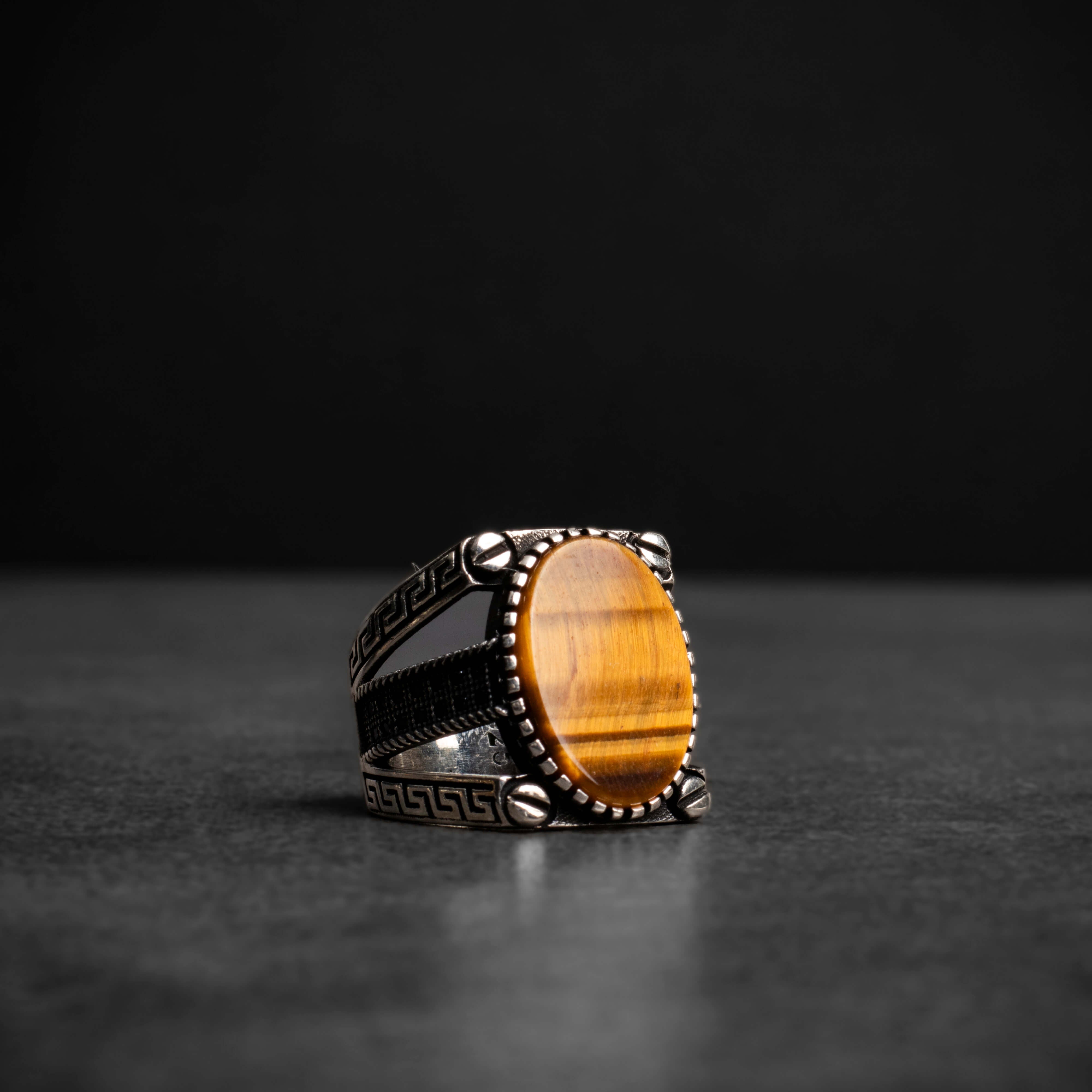 Men's silver ring with tiger's eye stone