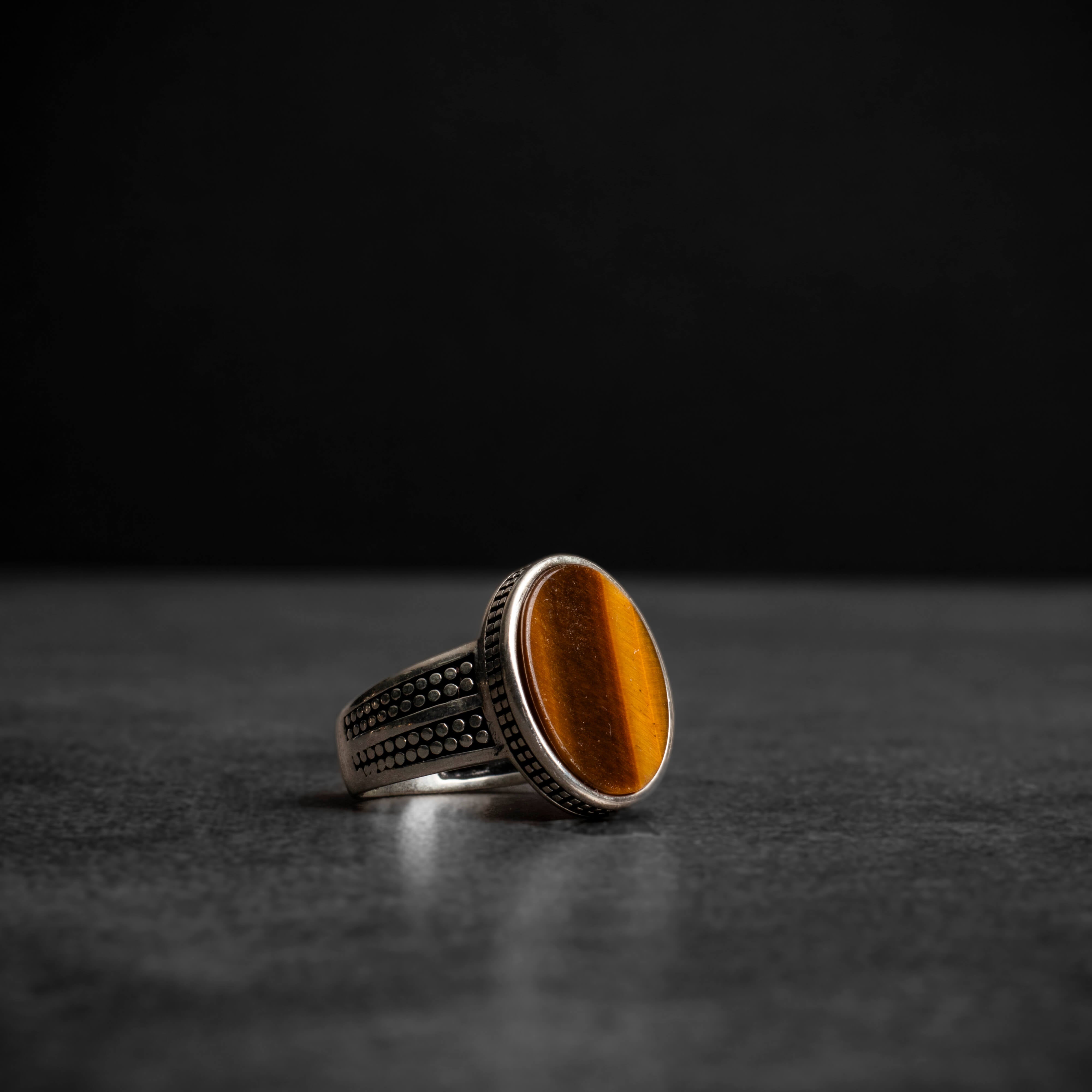 Men's Silver Ring with Tiger Eye Stone in Simple Classic Design