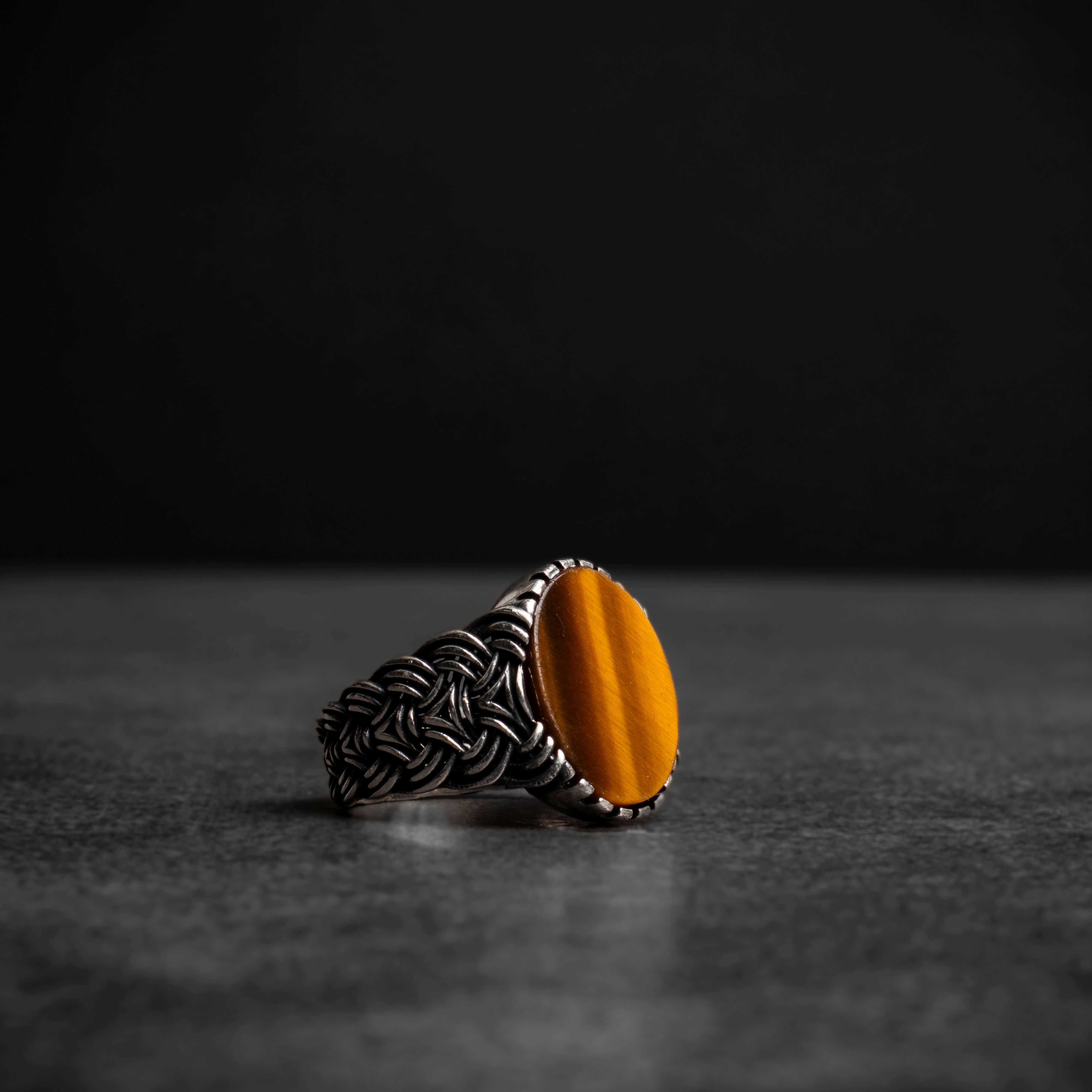 Men's Silver Ring with Tiger Eye Stone with Unique Interlocking Design
