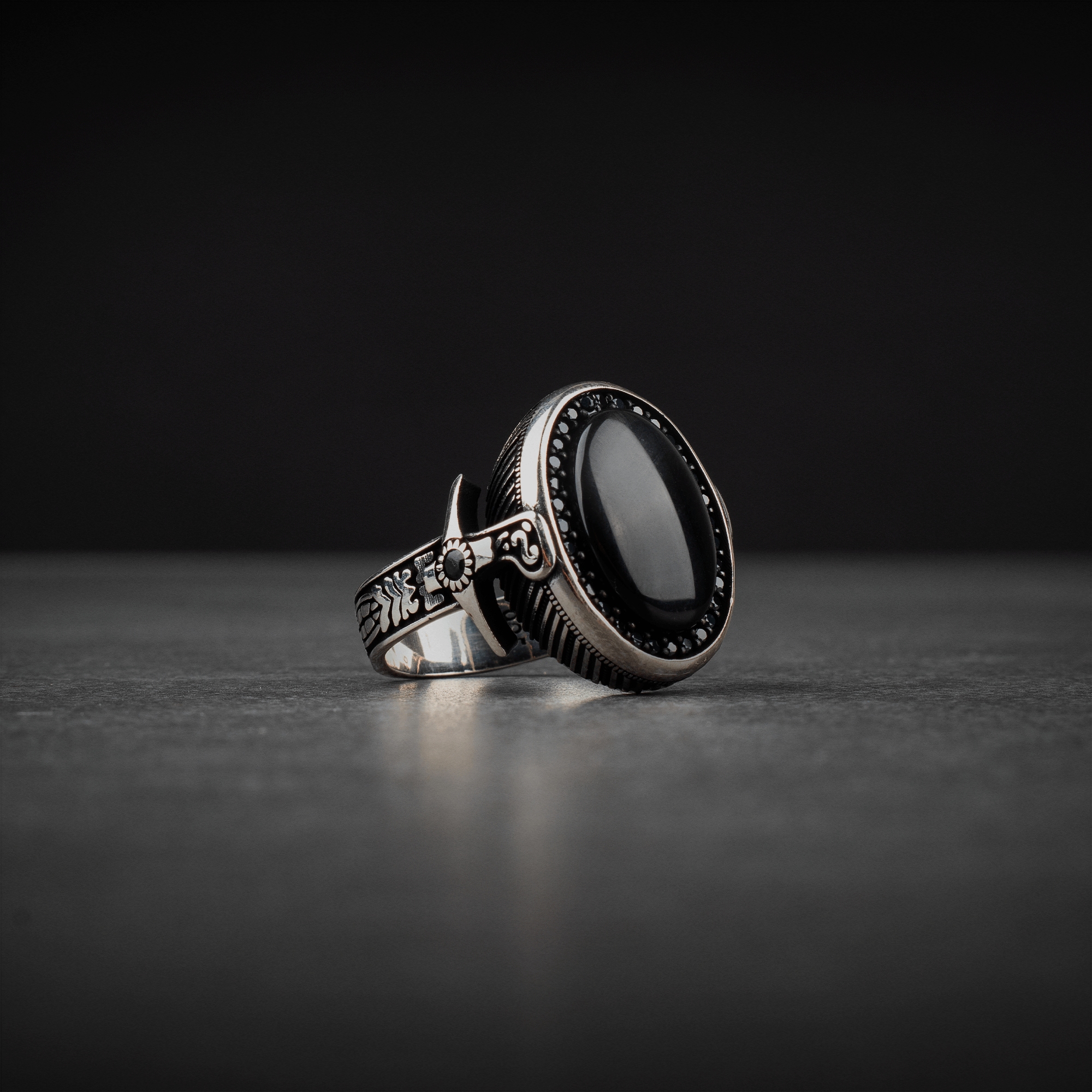 Men's Sterling Silver Ring with Black Onyx Stone