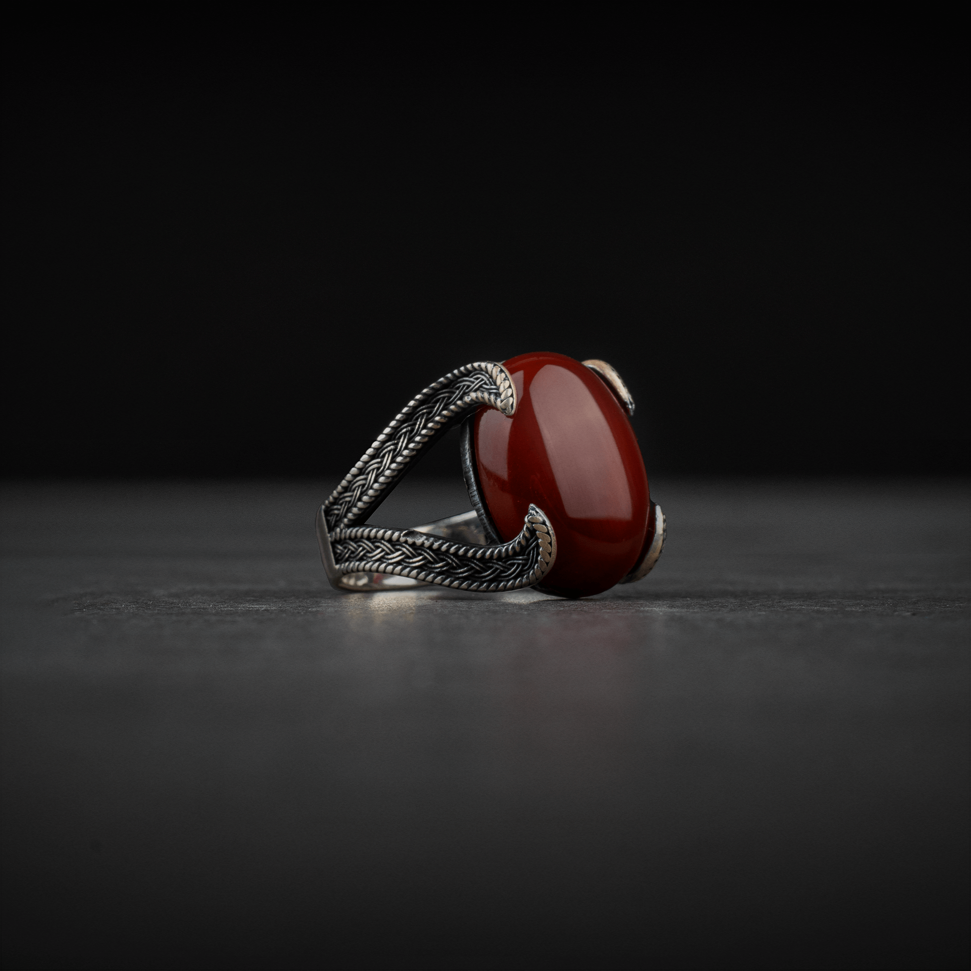 Sterling Silver Men's Ring with Red Agate Stone
