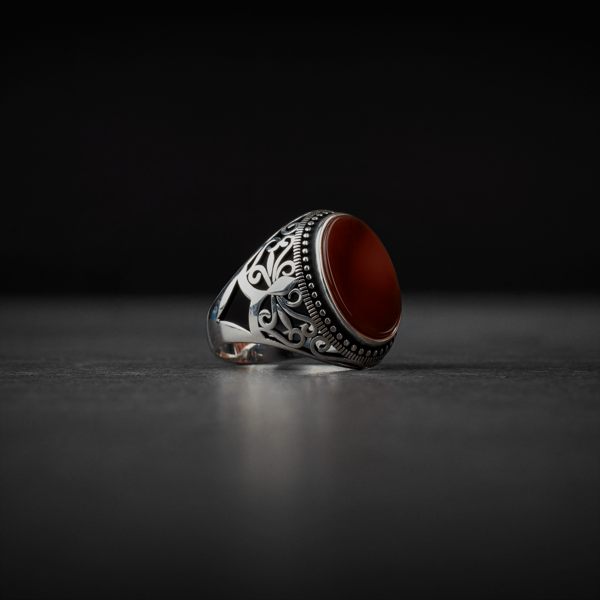 Sterling Silver Men's Ring with Red Agate Stone