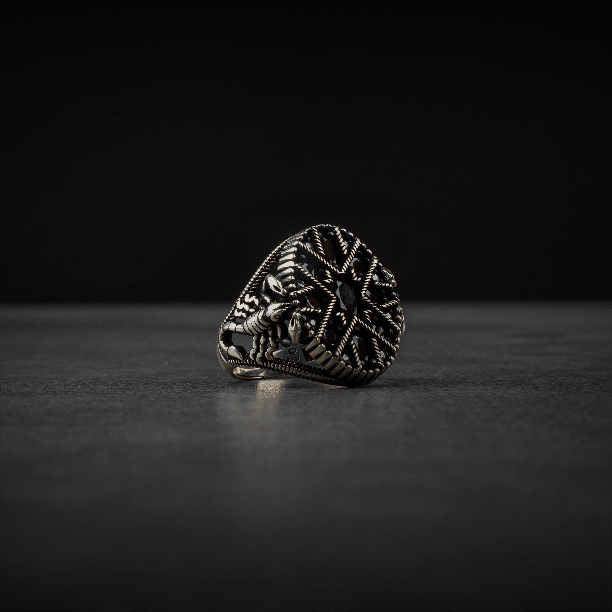 Men's Sterling Silver Ring with Black Zircon Stones