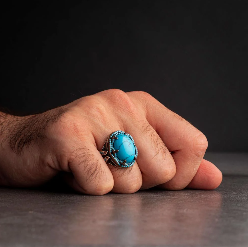 Men’s Sterling Silver Ring Adorned with Fairouz Stone