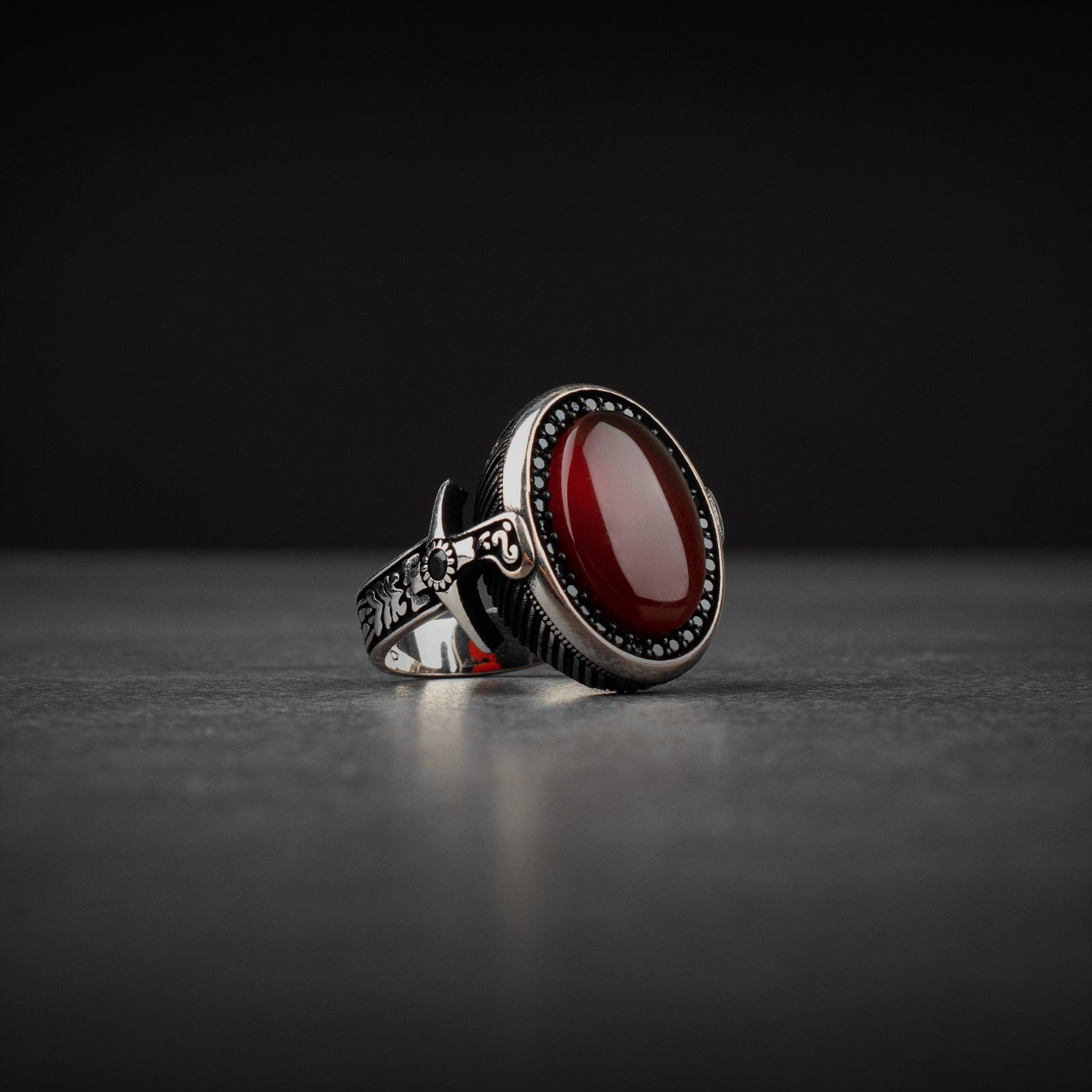 Sterling Silver Men's Ring with Red Agate Stone
