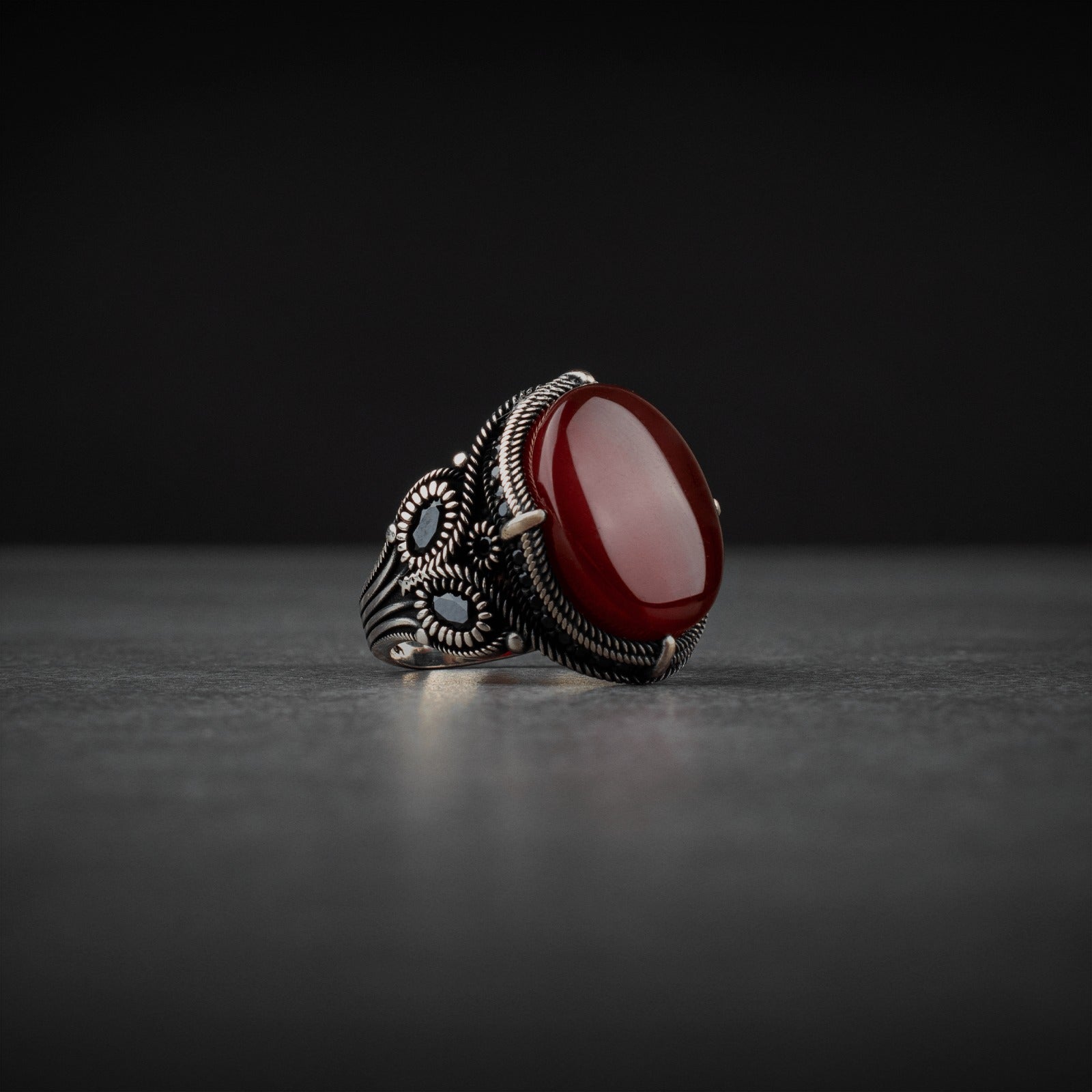 Sterling Silver Men's Ring with Red Agate Stone