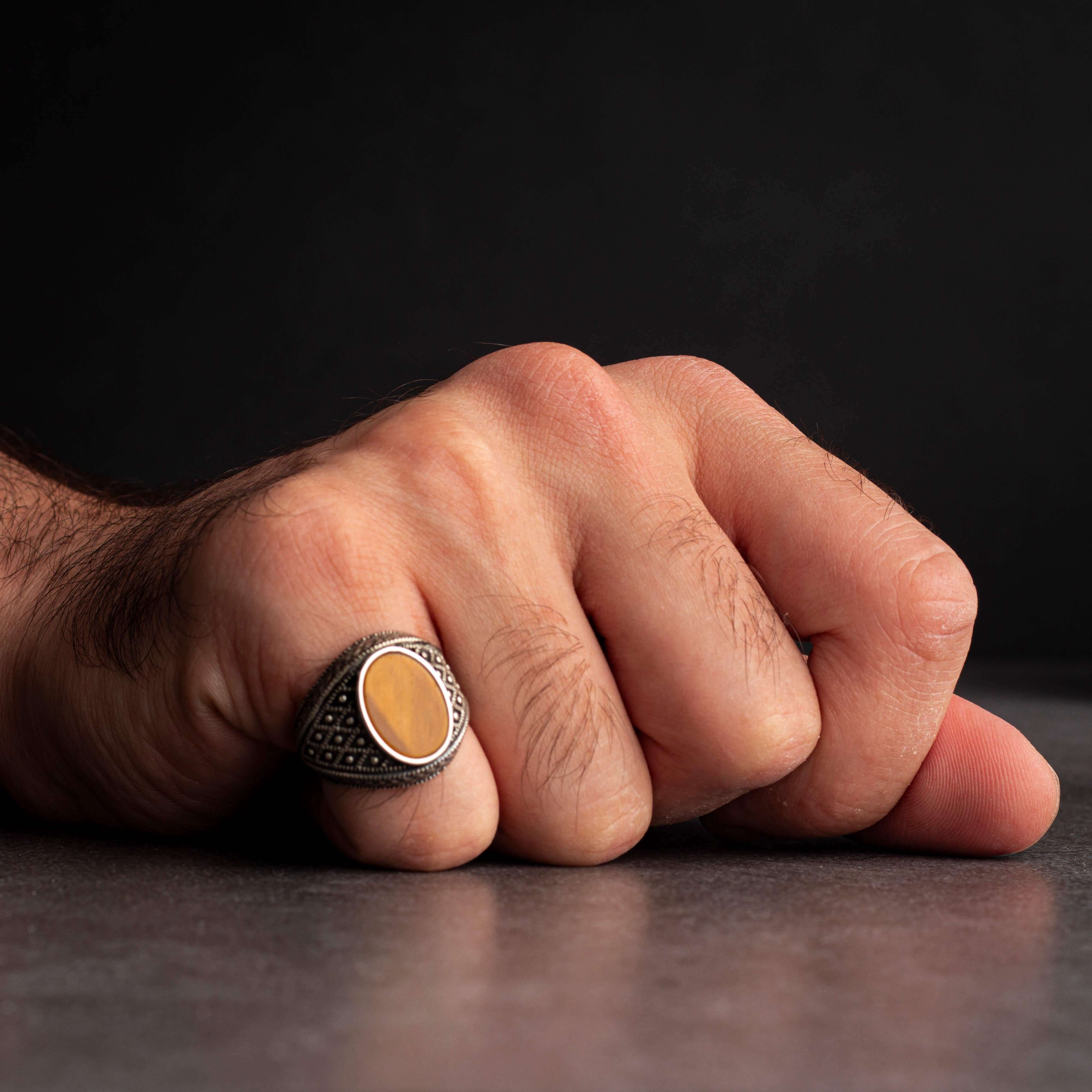 Men’s Sterling Silver Ring with Tiger Eye Stone