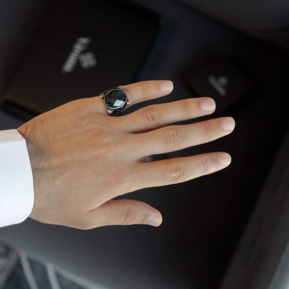 Men's Silver Ring with Black Zircon
