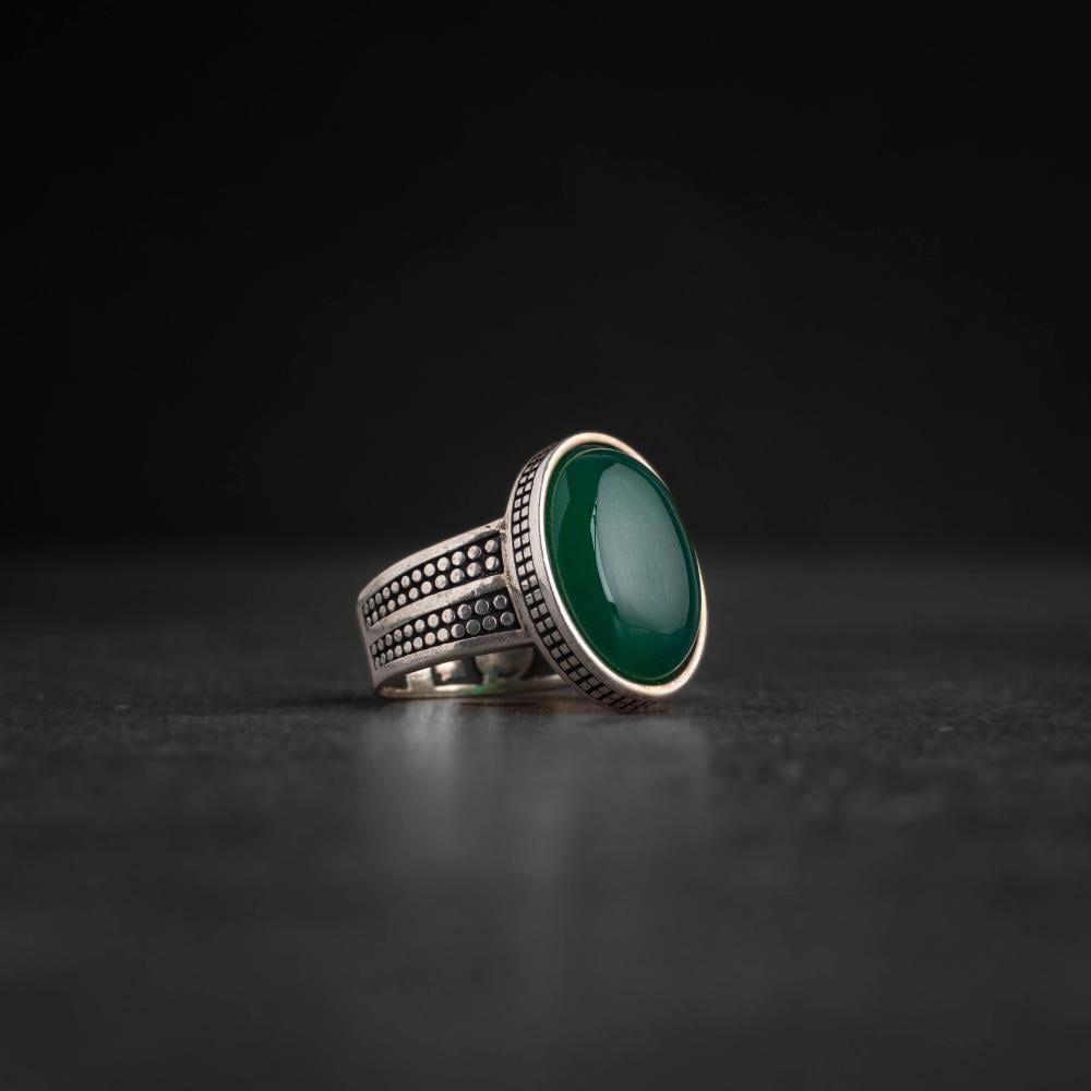 Men's Silver Ring with Green Agate