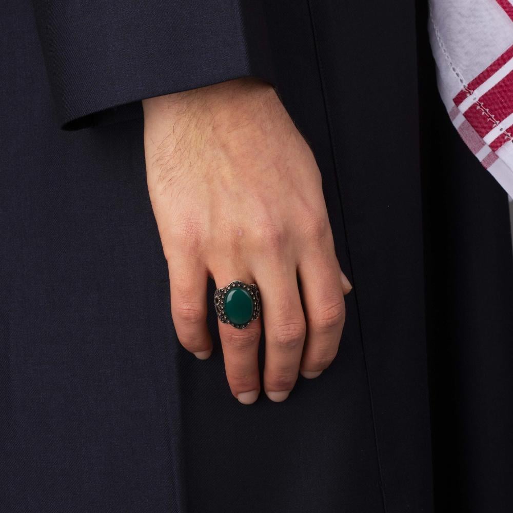 Men's Silver Ring with Green Agate