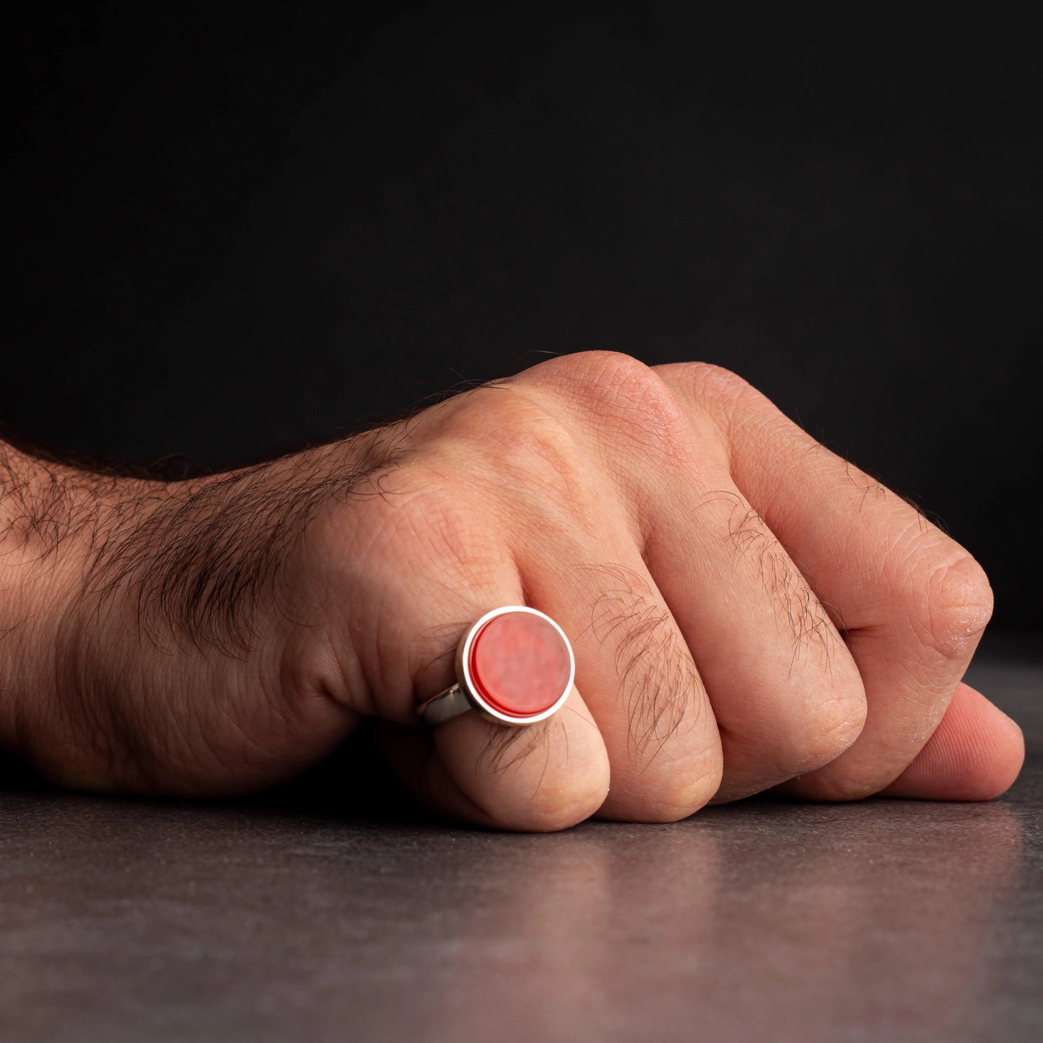 Men's silver ring with red agate stone