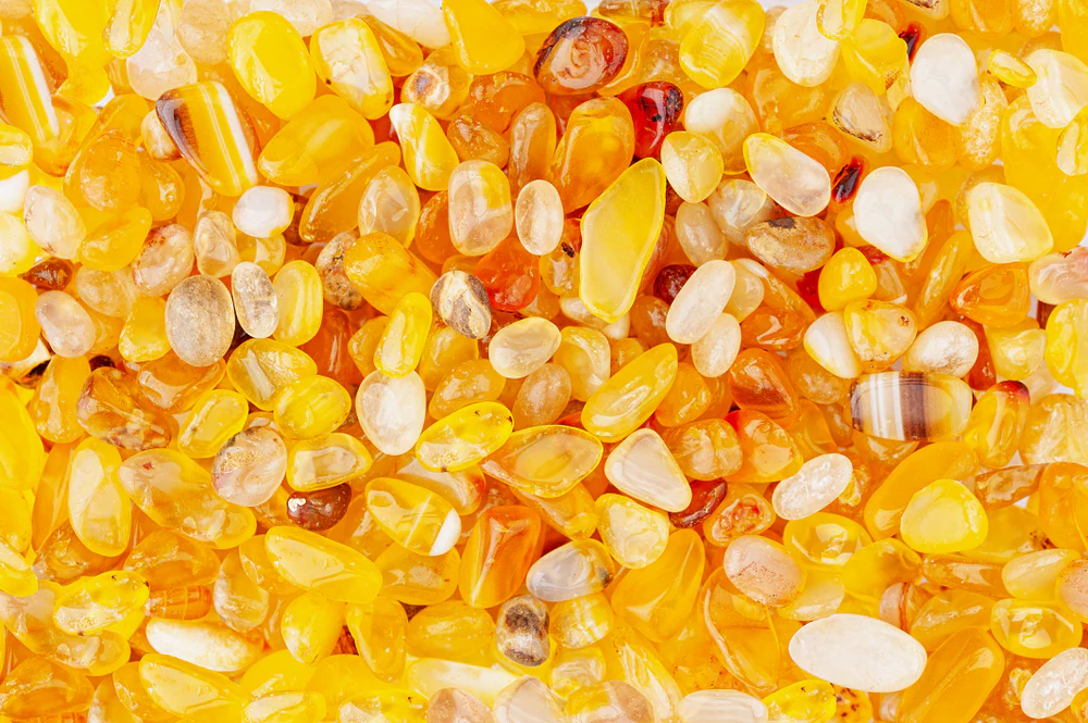 Yellow Agate Stone Prayer Beads with Silver Tassel (8mm)