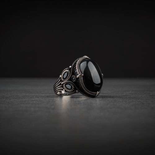 Men's Sterling Silver Ring with Black Onyx Stone