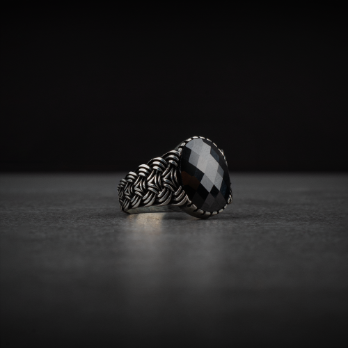 Men's Sterling Silver Ring with Black Zircon Stone