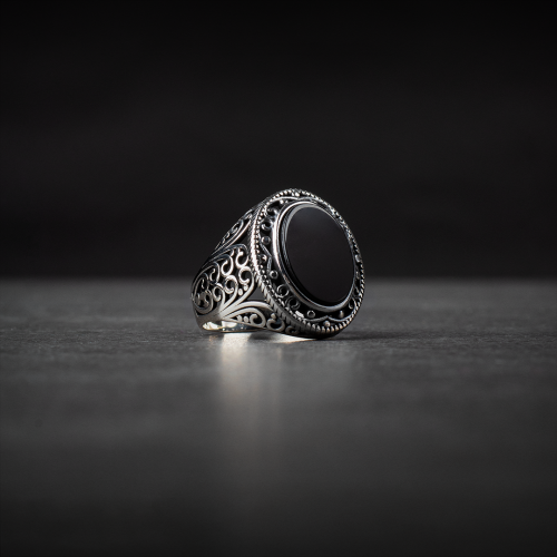 Men's Sterling Silver Ring with Black Onyx Stone