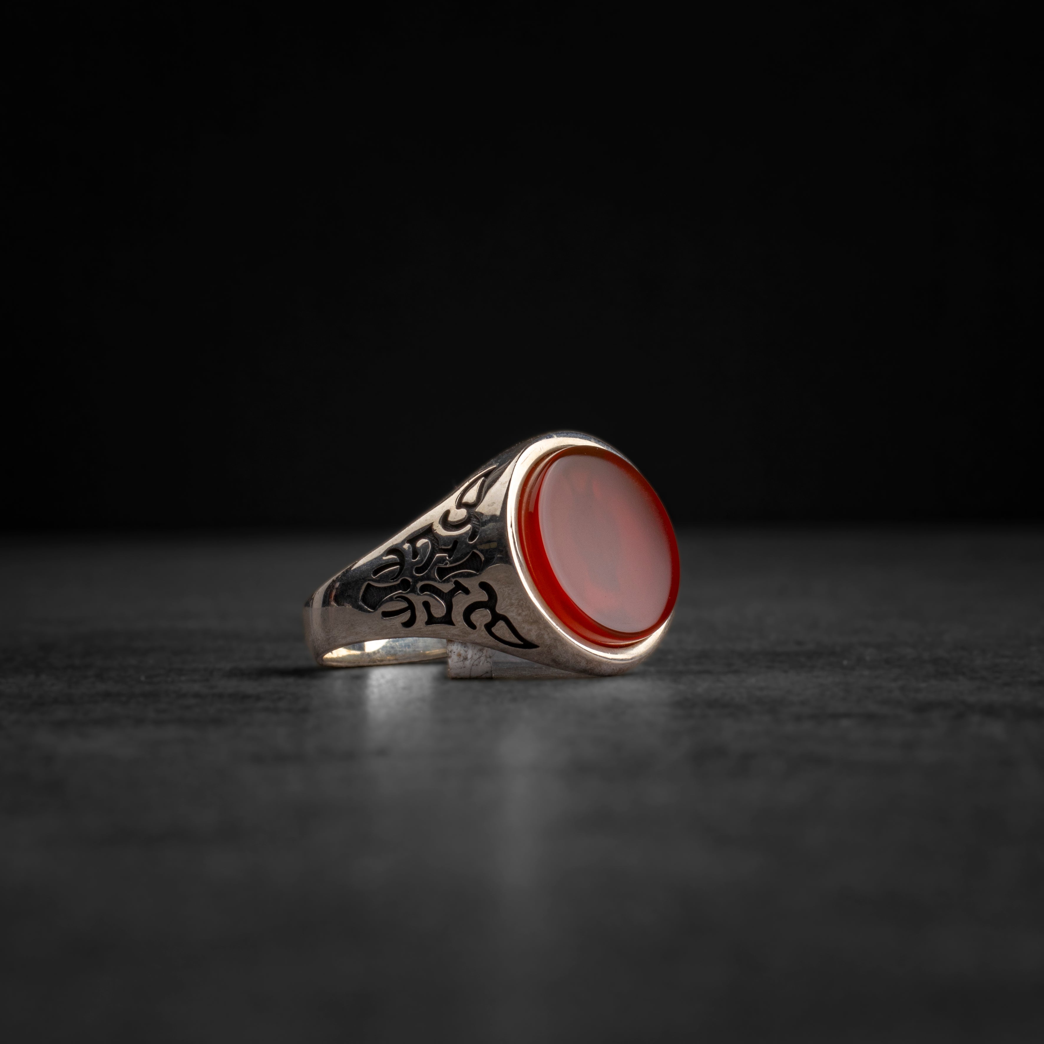 Men's silver ring with red agate stone