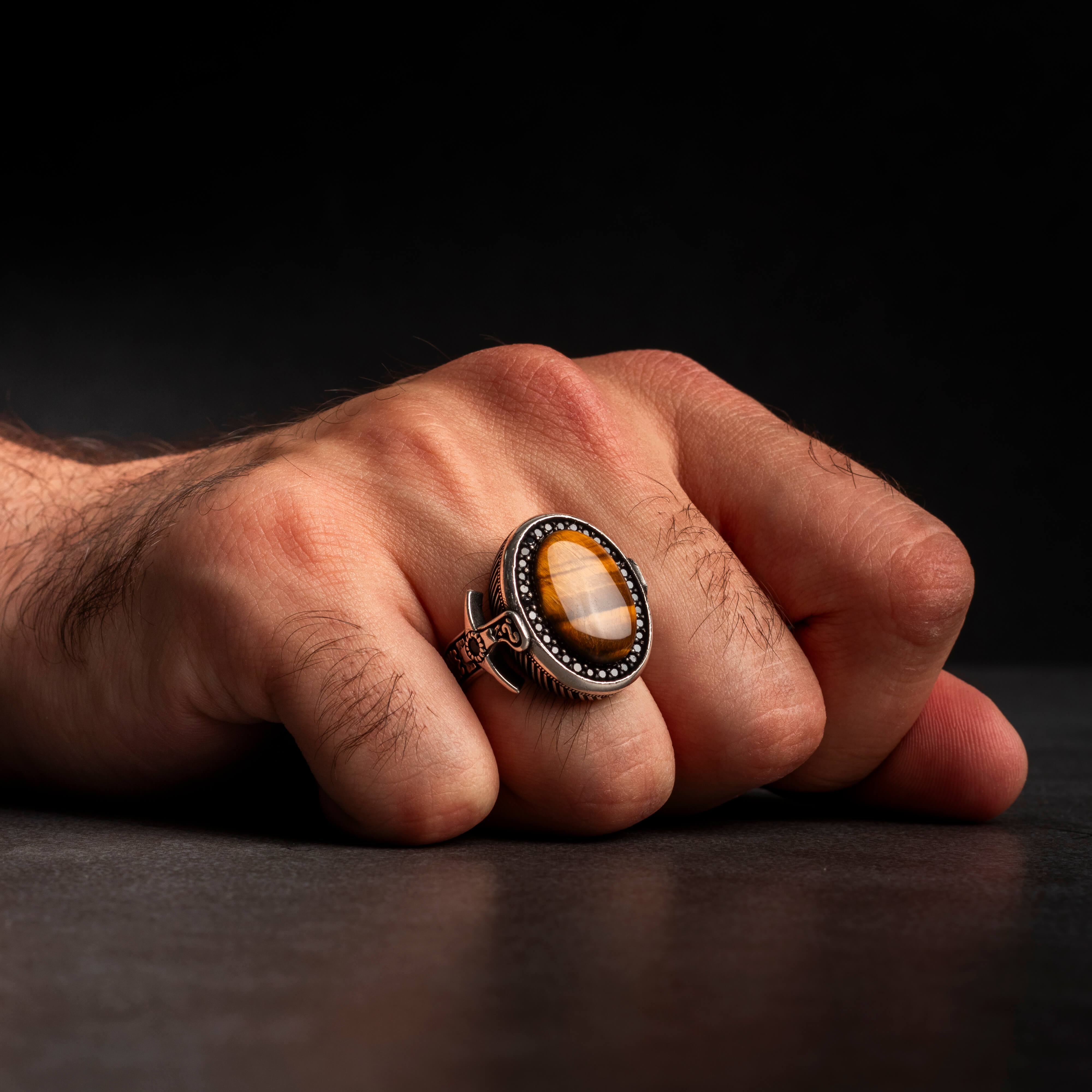 Men’s Sterling Silver Ring with Tiger Eye Stone
