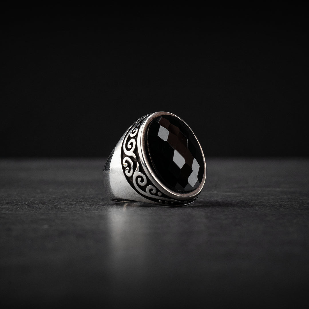 Men's Sterling Silver Ring with Black Zircon Stone