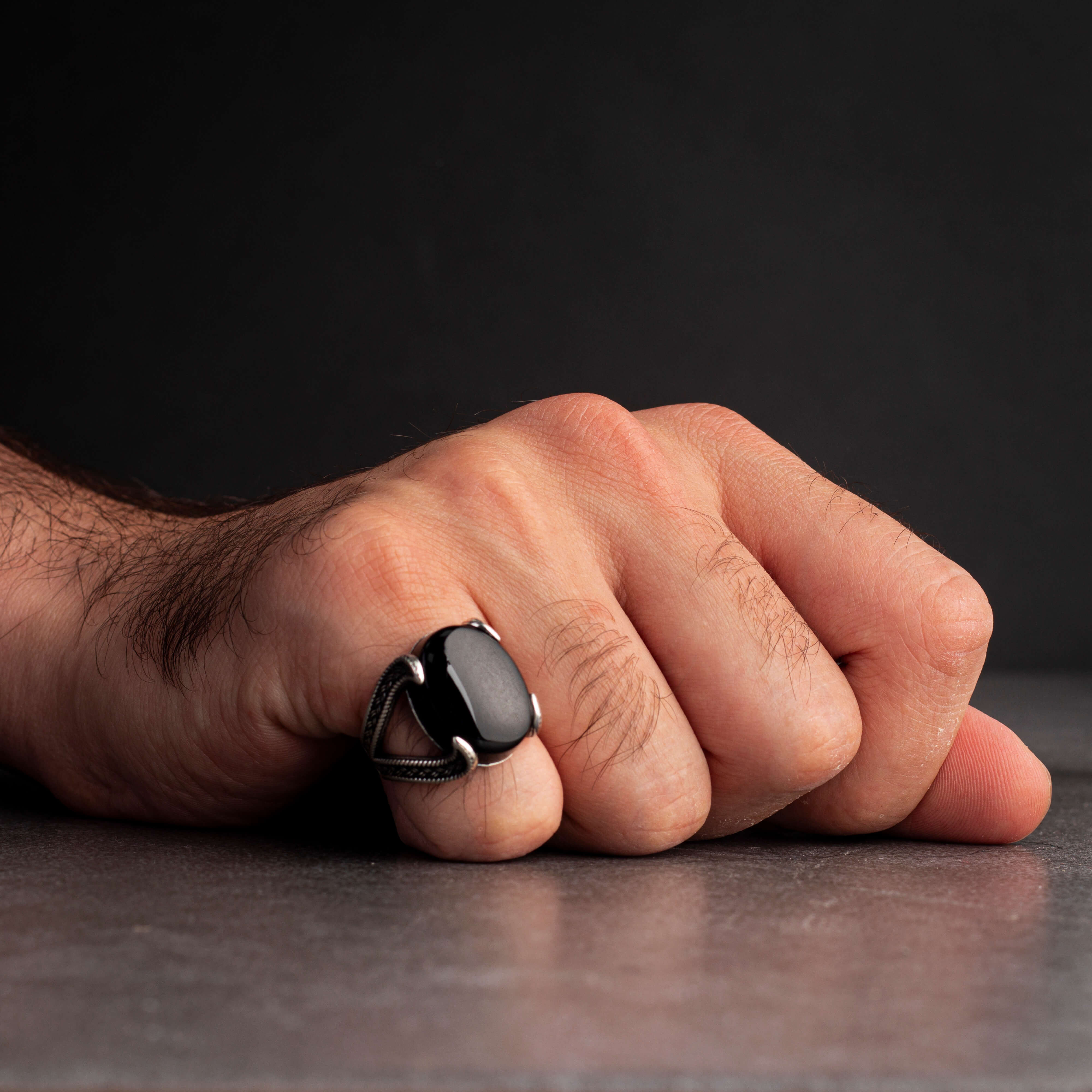Men's Sterling Silver Ring with Black Onyx Stone