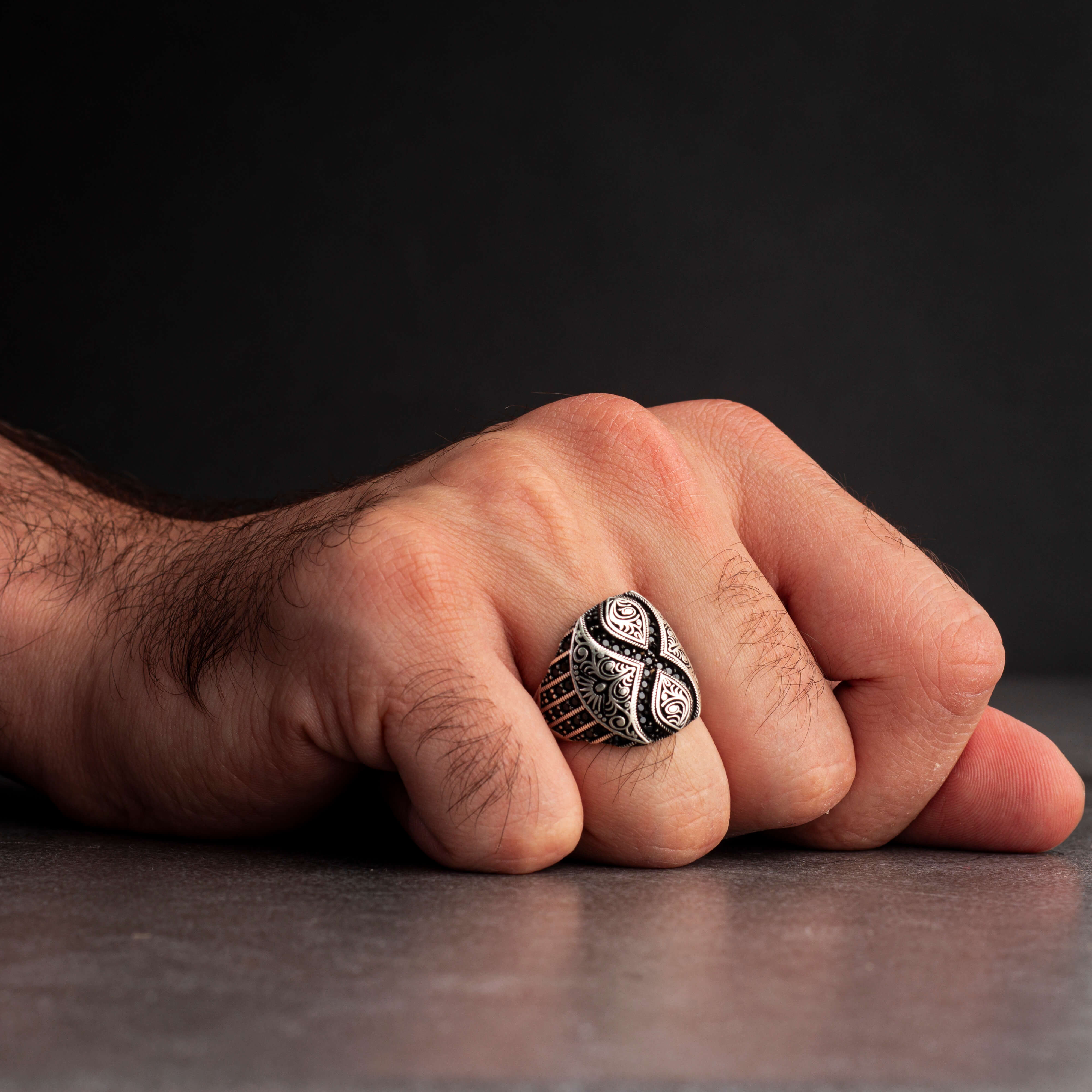 Sterling Silver Men's Ring with Luxurious Engravings