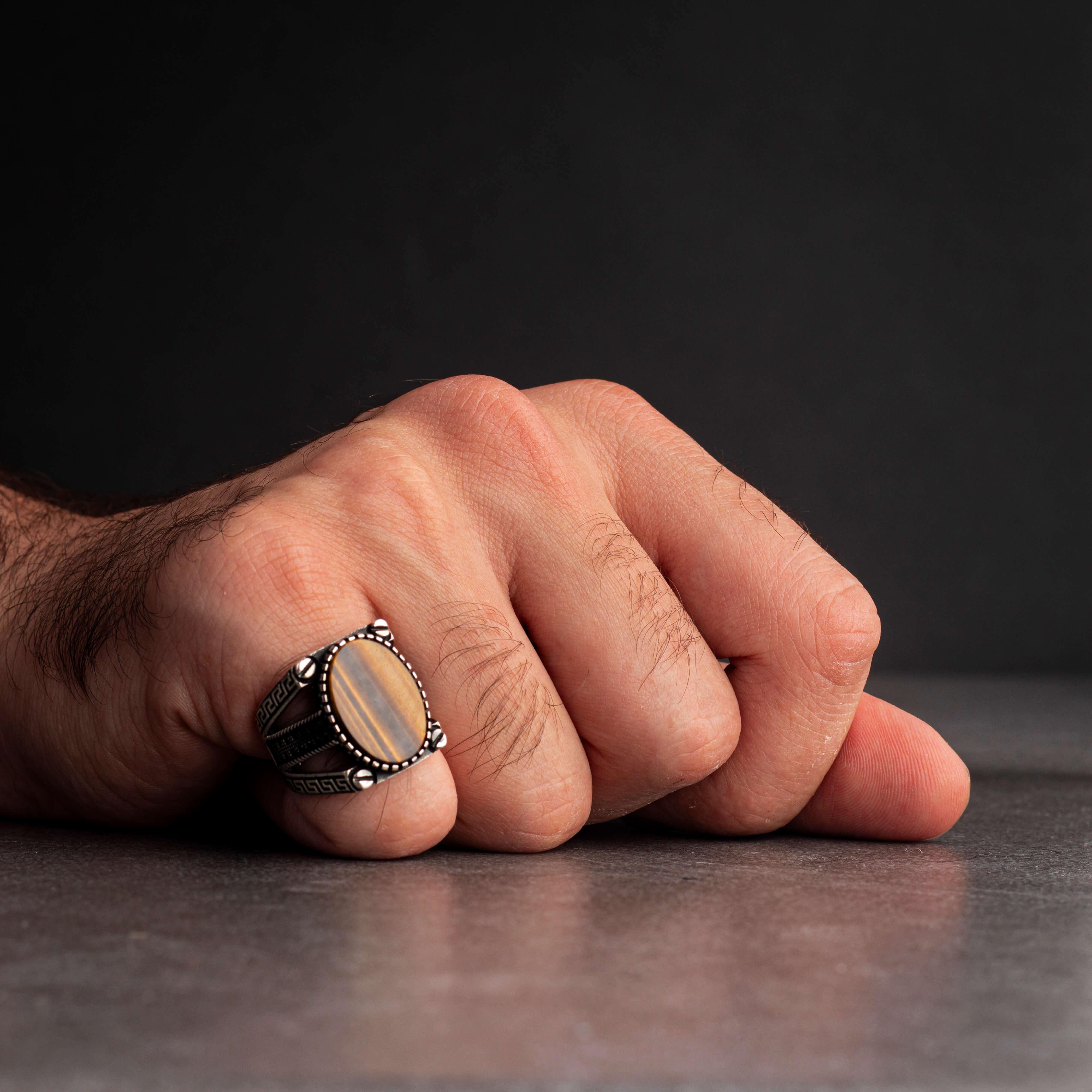 Men's silver ring with tiger's eye stone